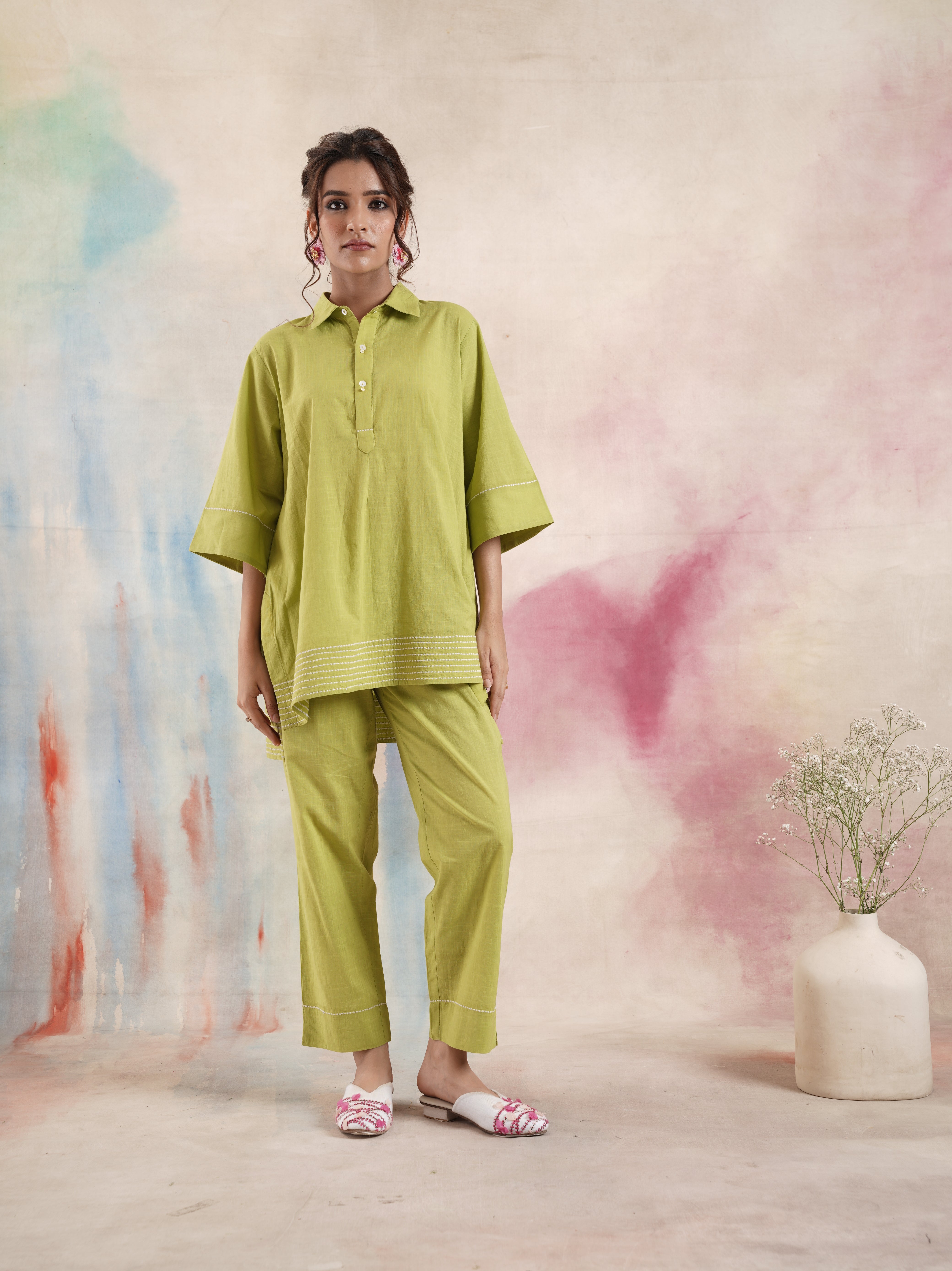 Women's Lime High-Low Coord Set