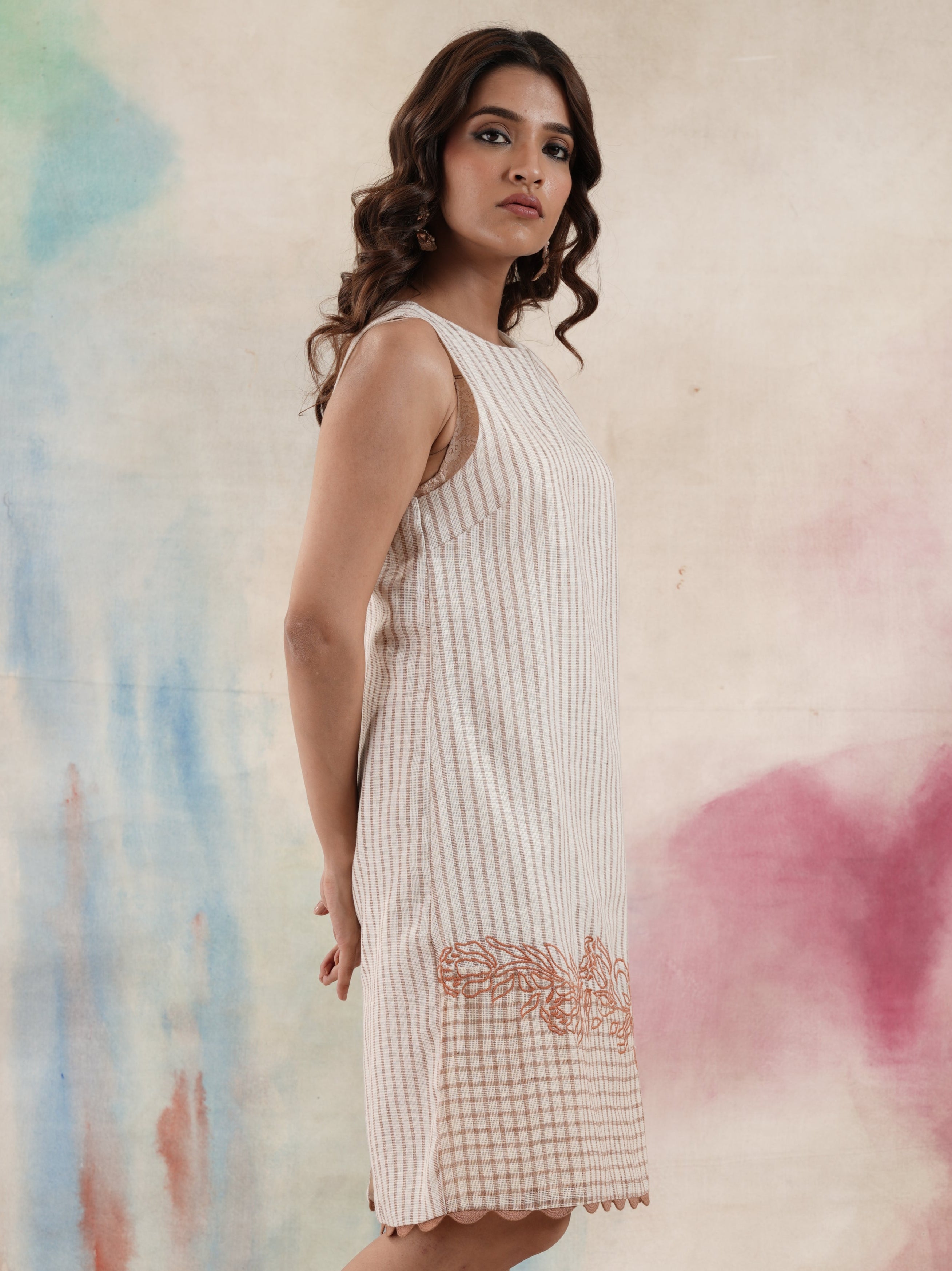 Women's Pattern Blocked Embroidered Dress