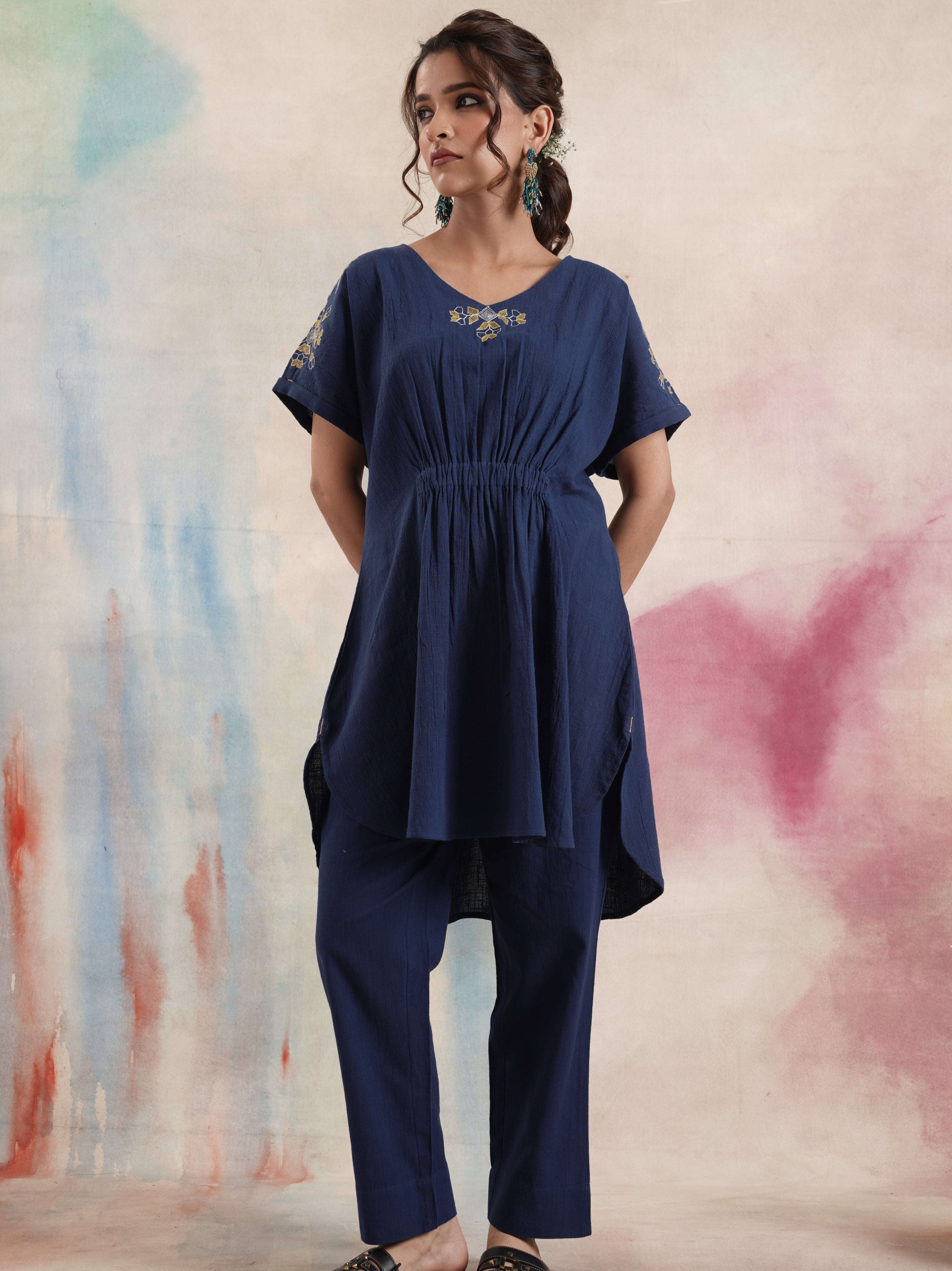 Women's Navy Embroidered Coord Set