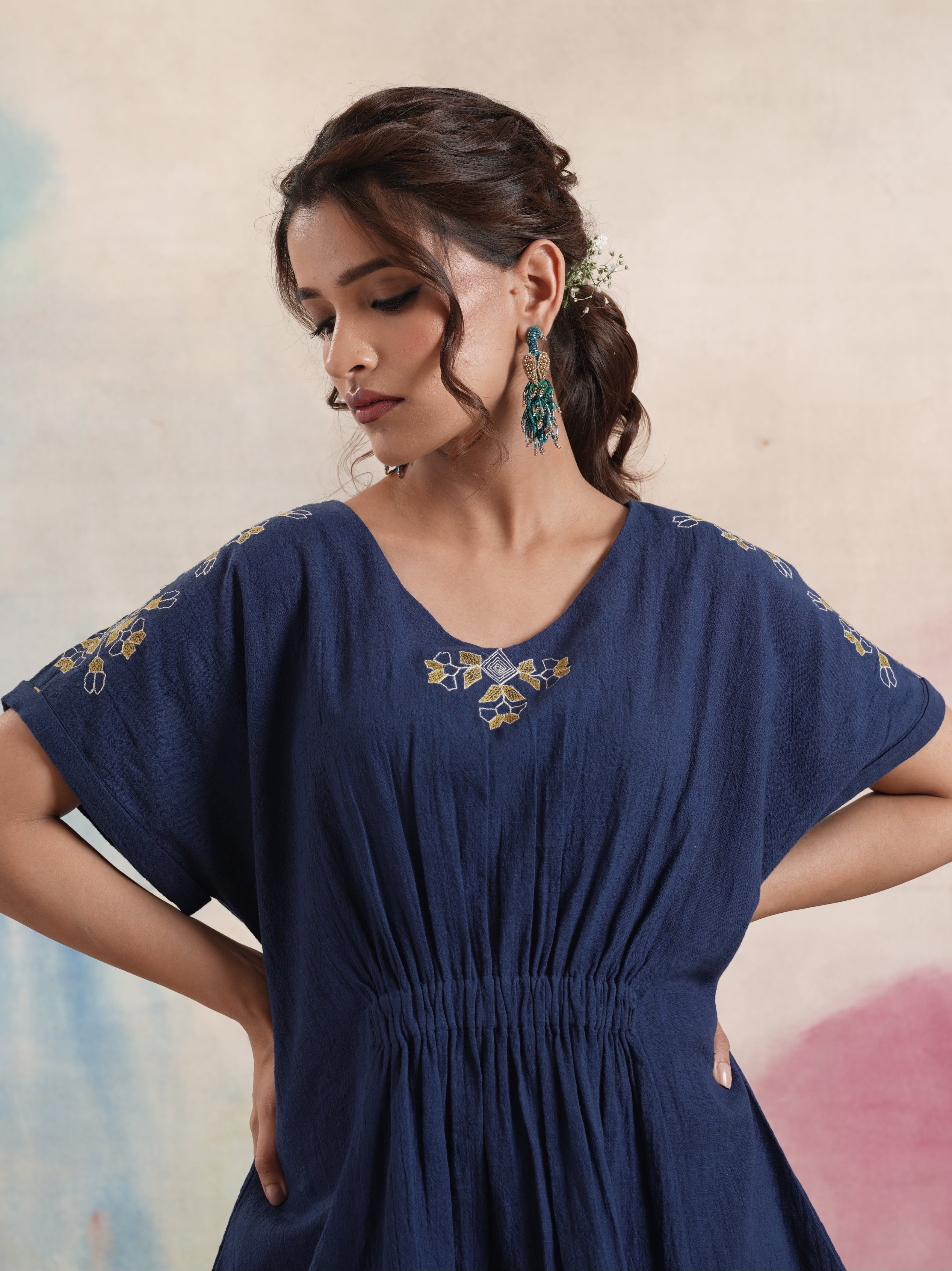 Women's Navy Embroidered Coord Set