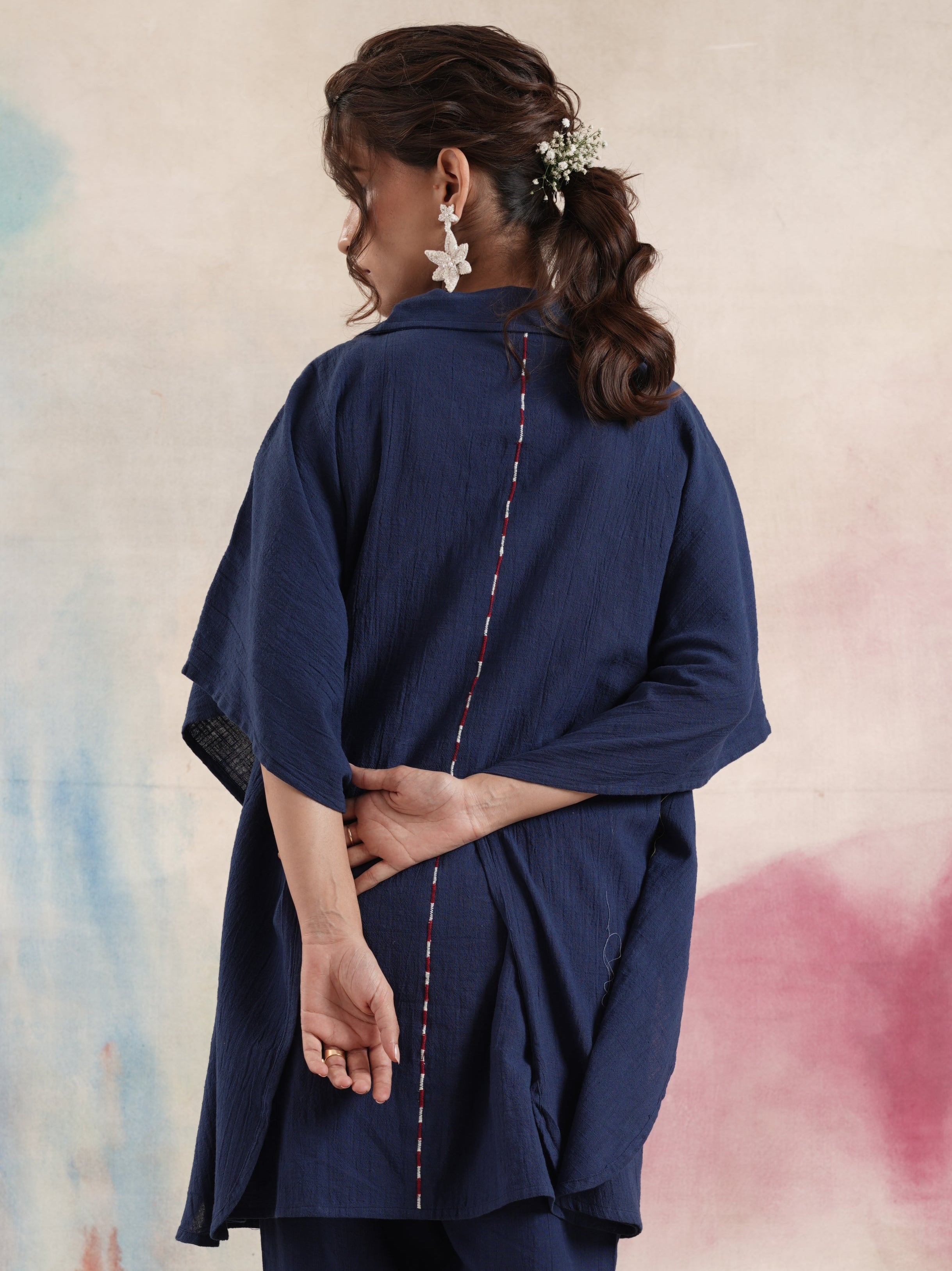 Women's Navy Embroidered Kaftan Pant Set