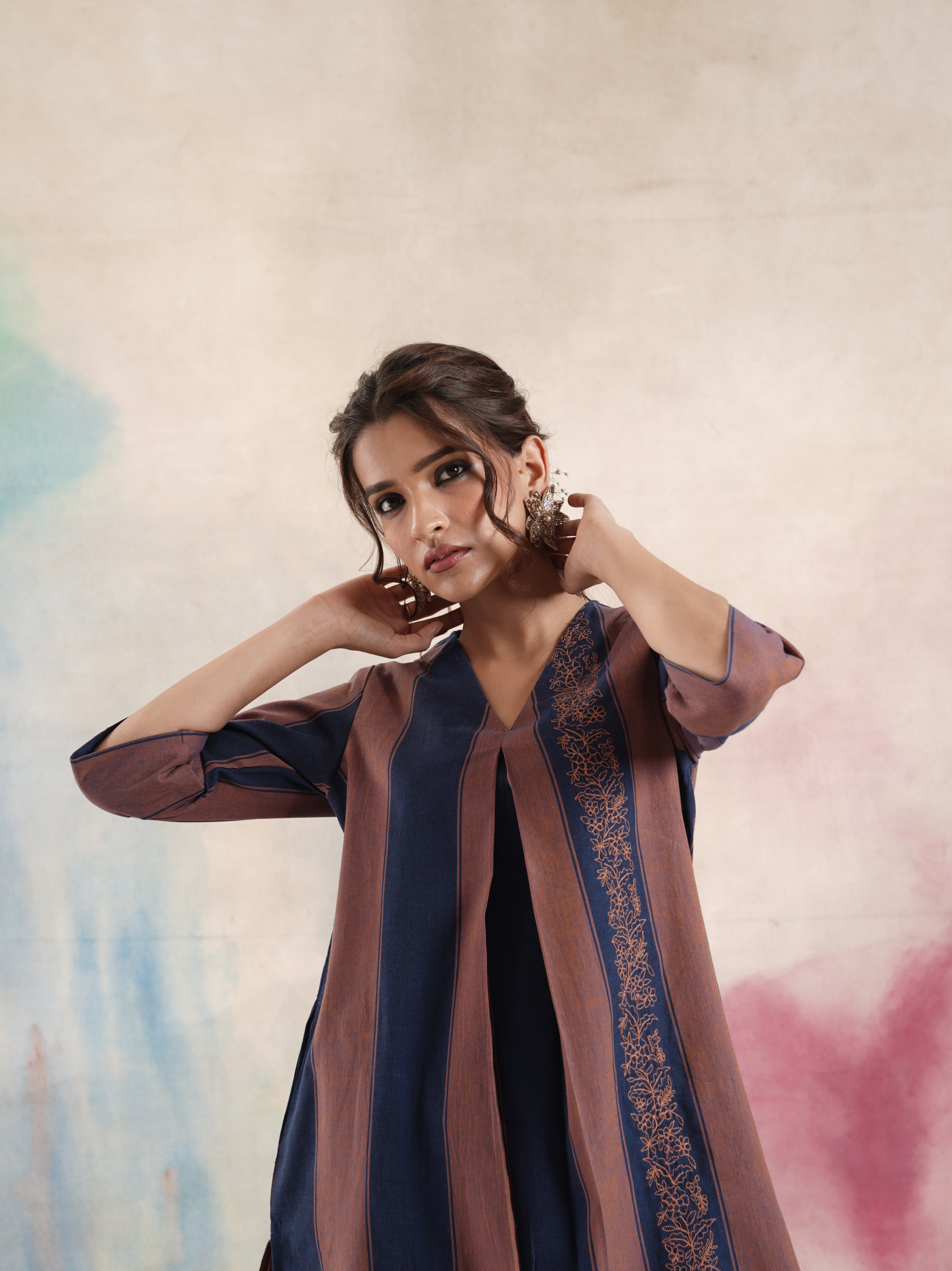 Women's Colour Blocked Embroidered Coord Set