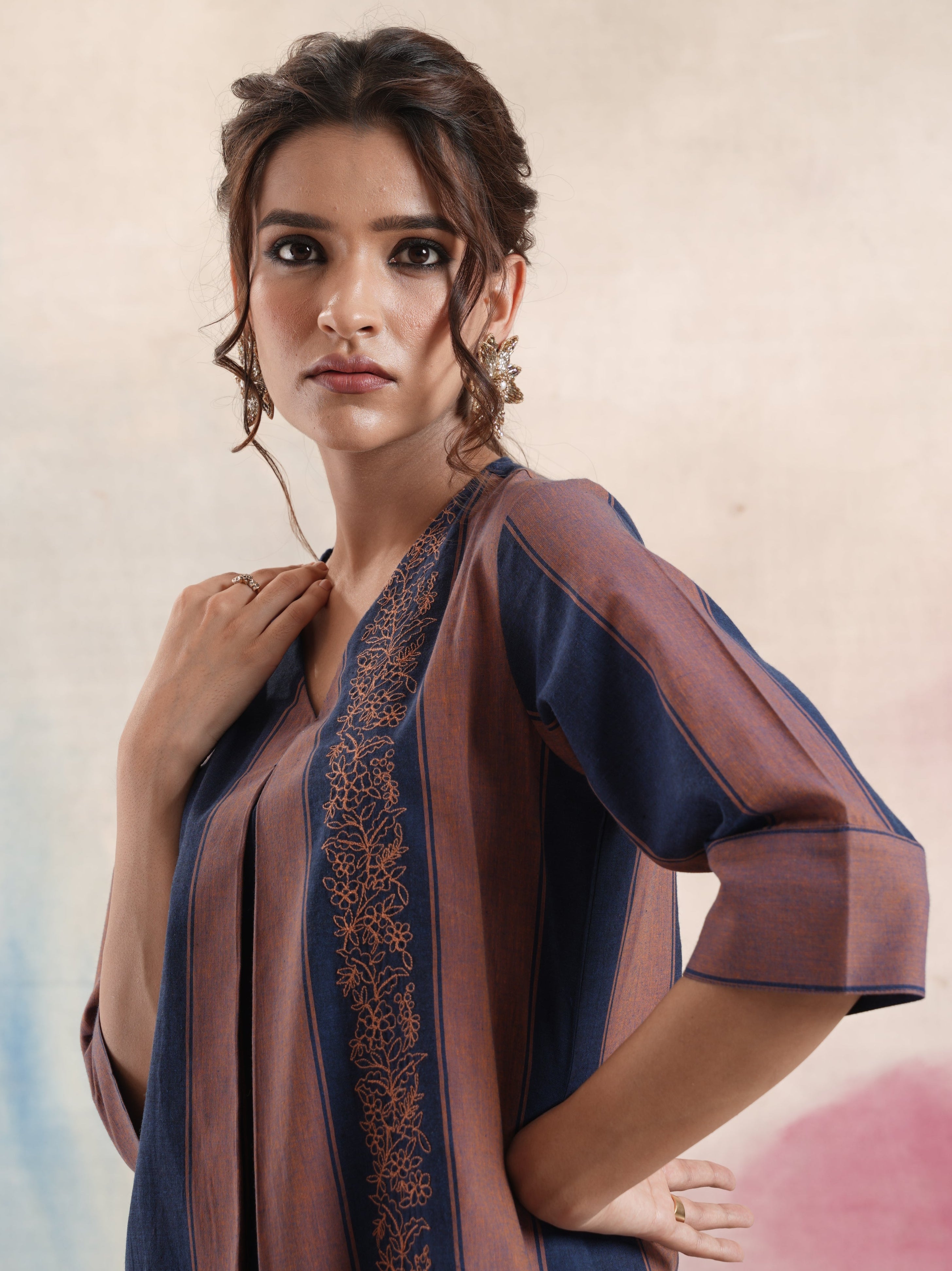 Women's Colour Blocked Embroidered Coord Set