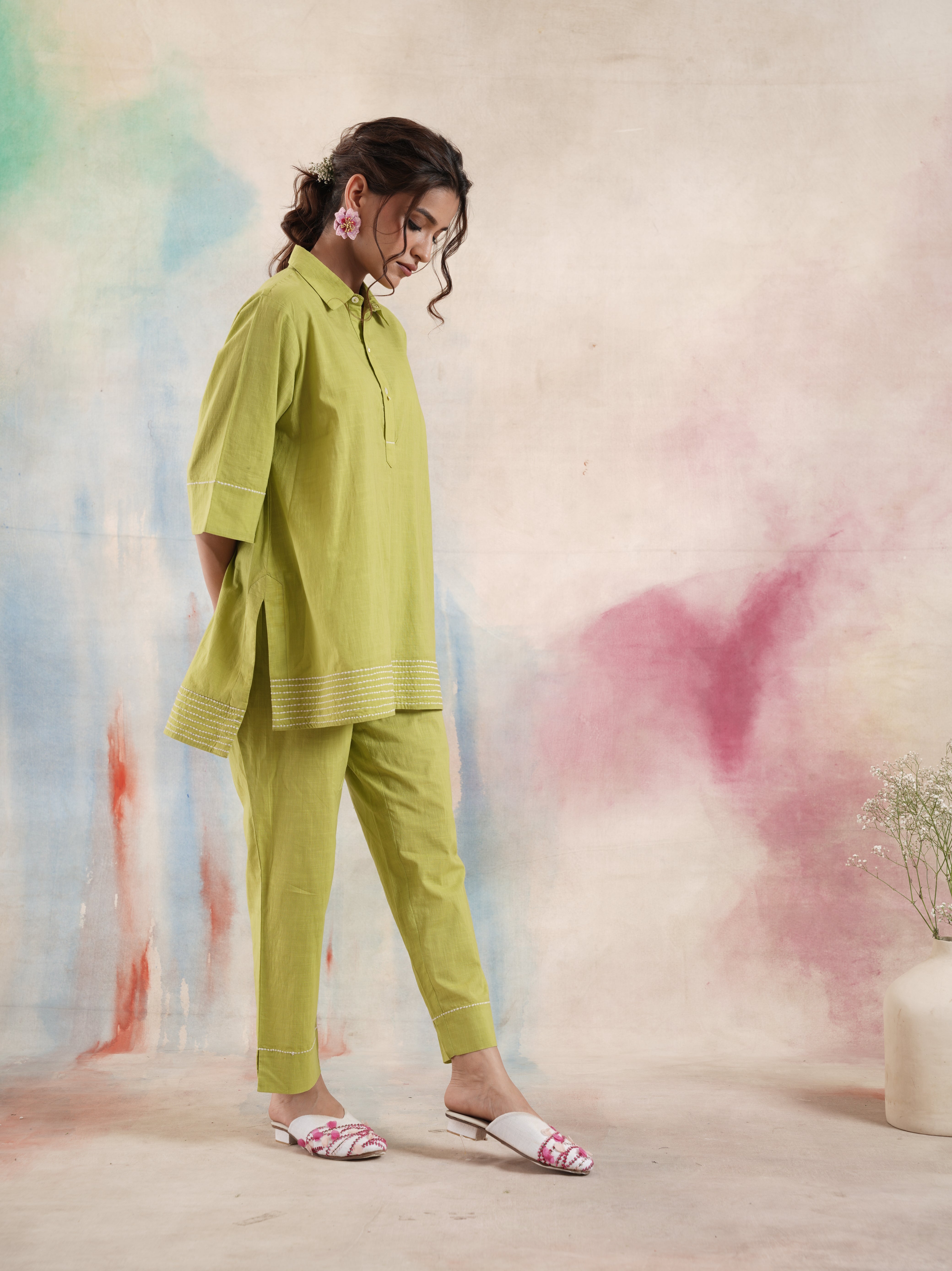 Women's Lime High-Low Coord Set