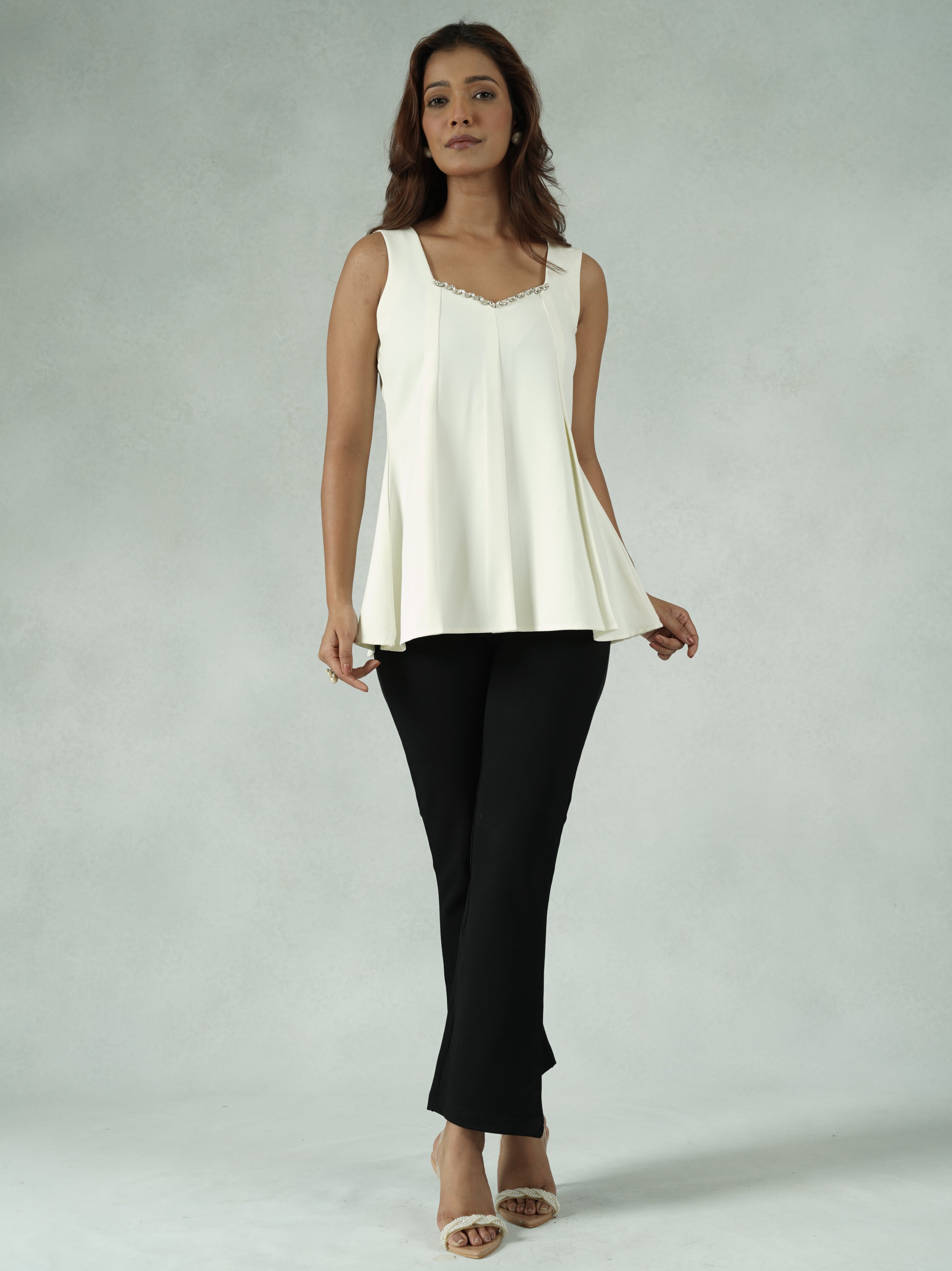 Crystal-Embellished Pleated Top