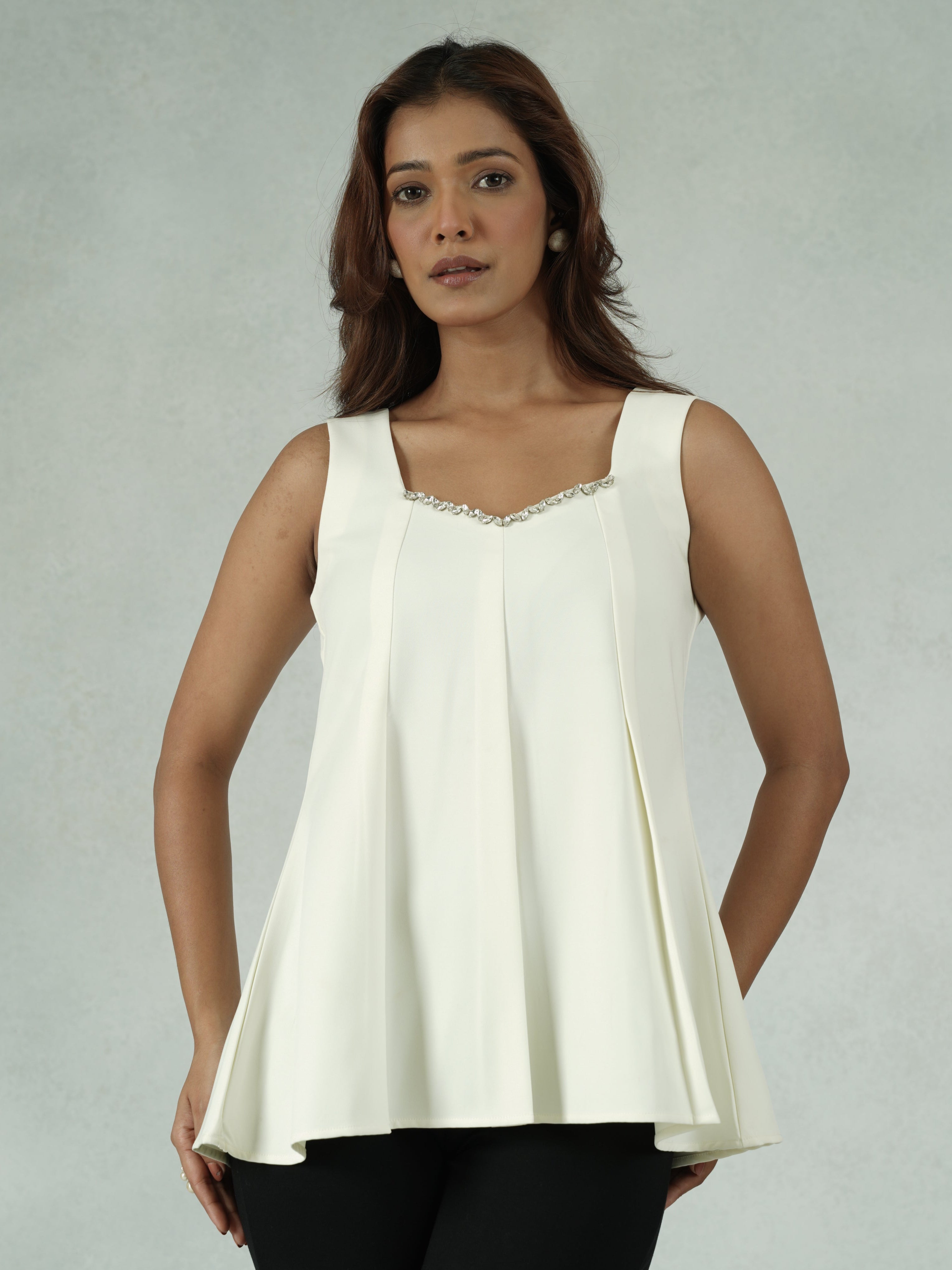 Crystal-Embellished Pleated Top
