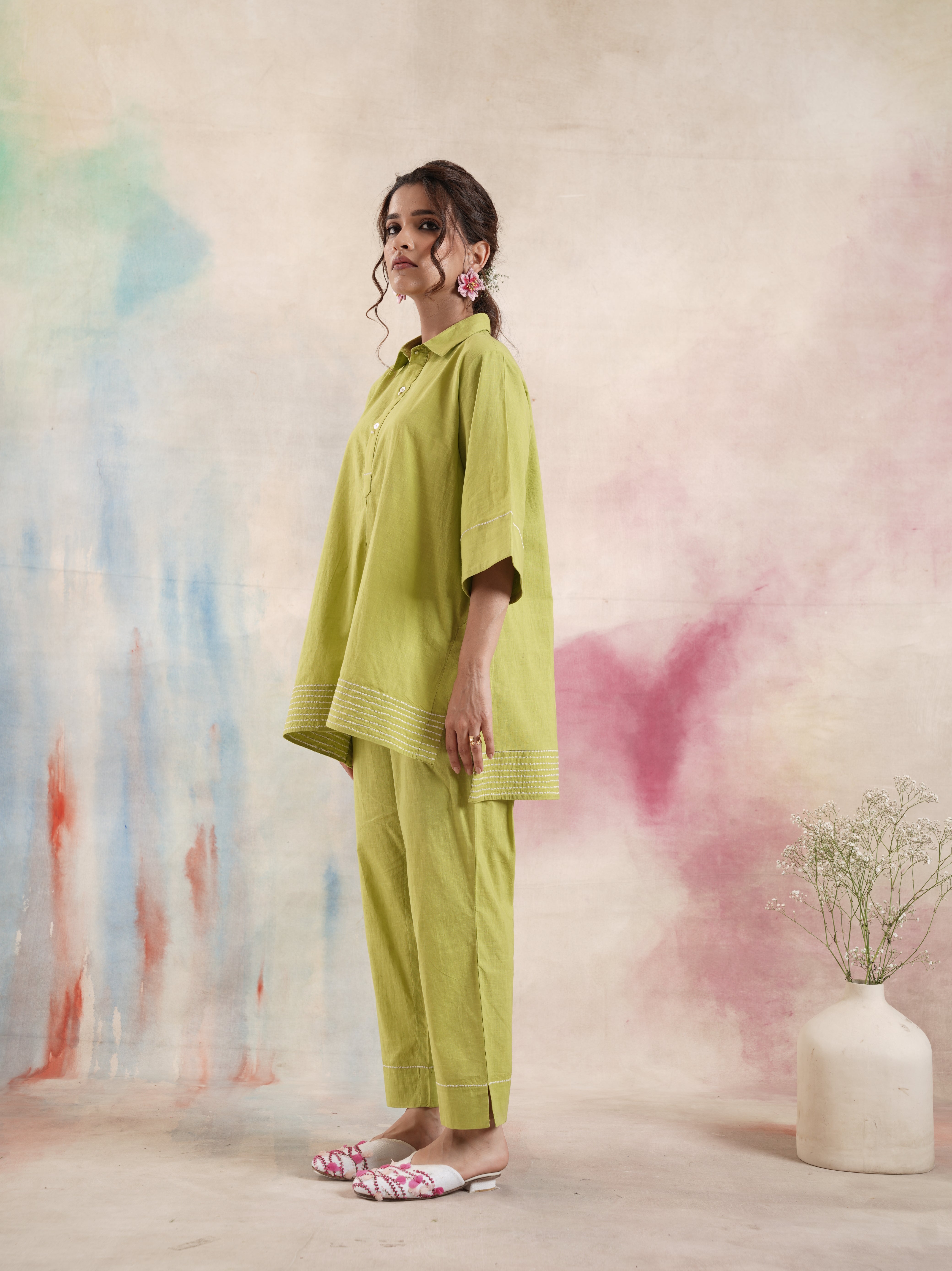 Women's Lime High-Low Coord Set
