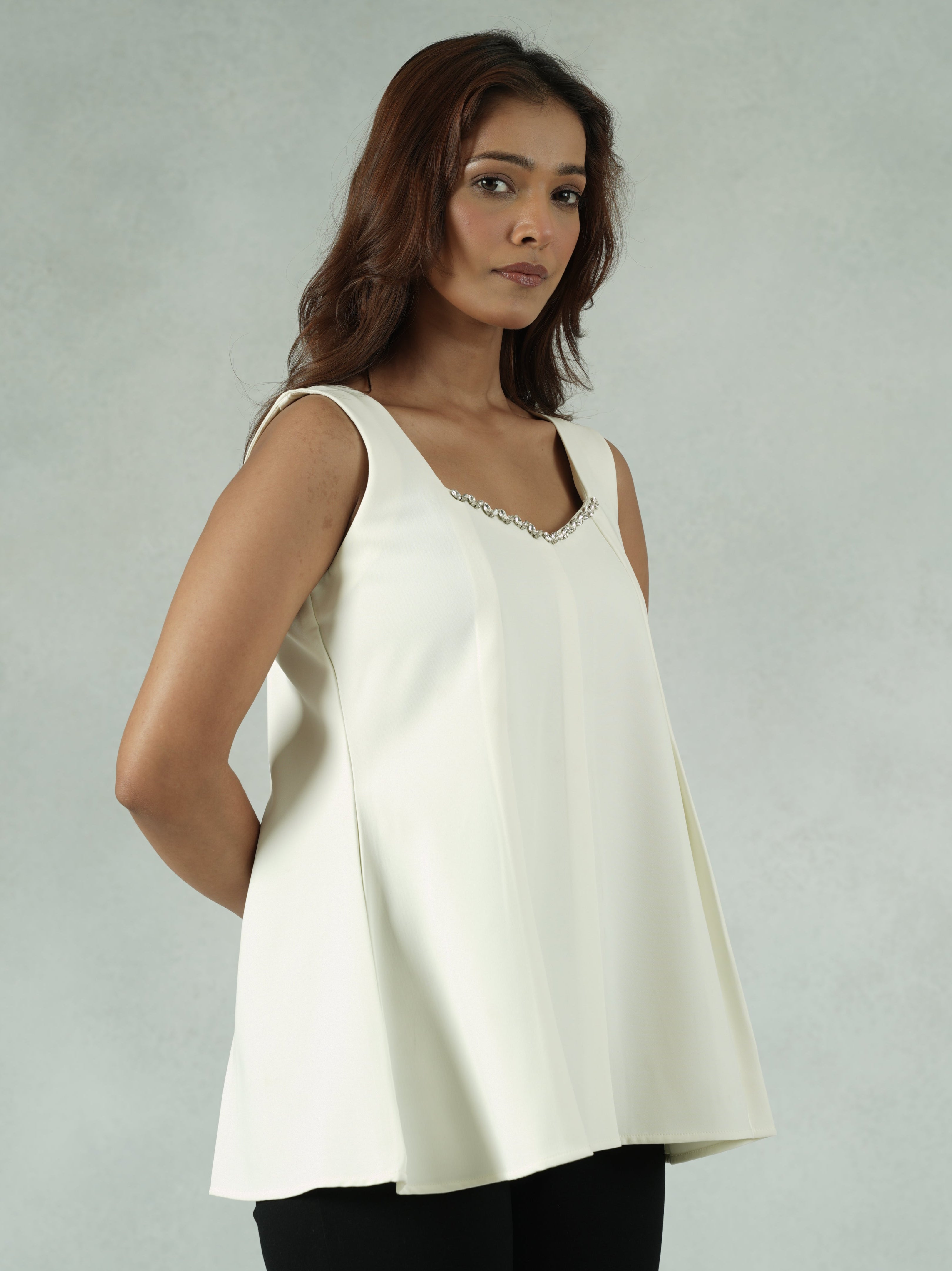 Crystal-Embellished Pleated Top