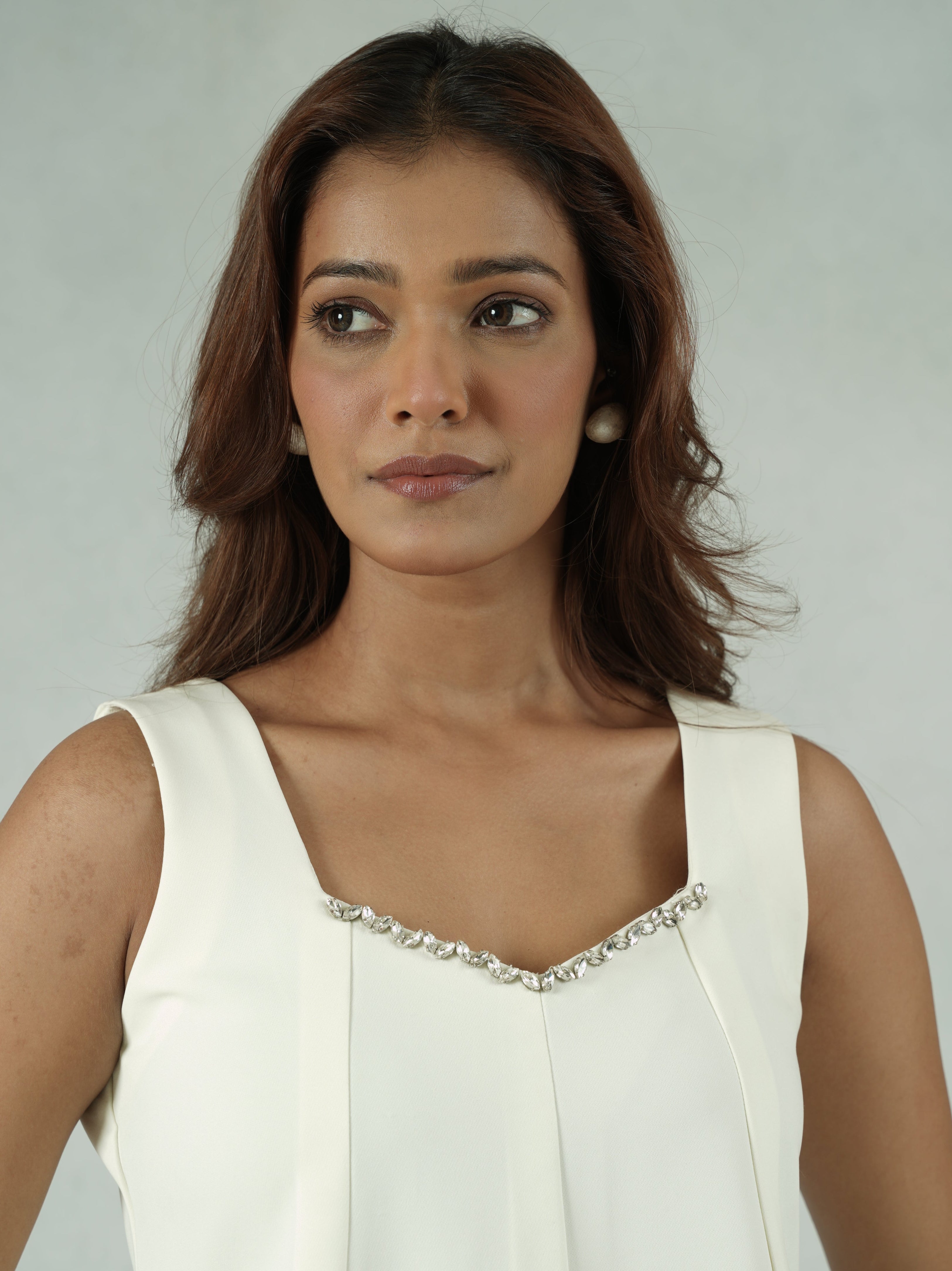 Crystal-Embellished Pleated Top