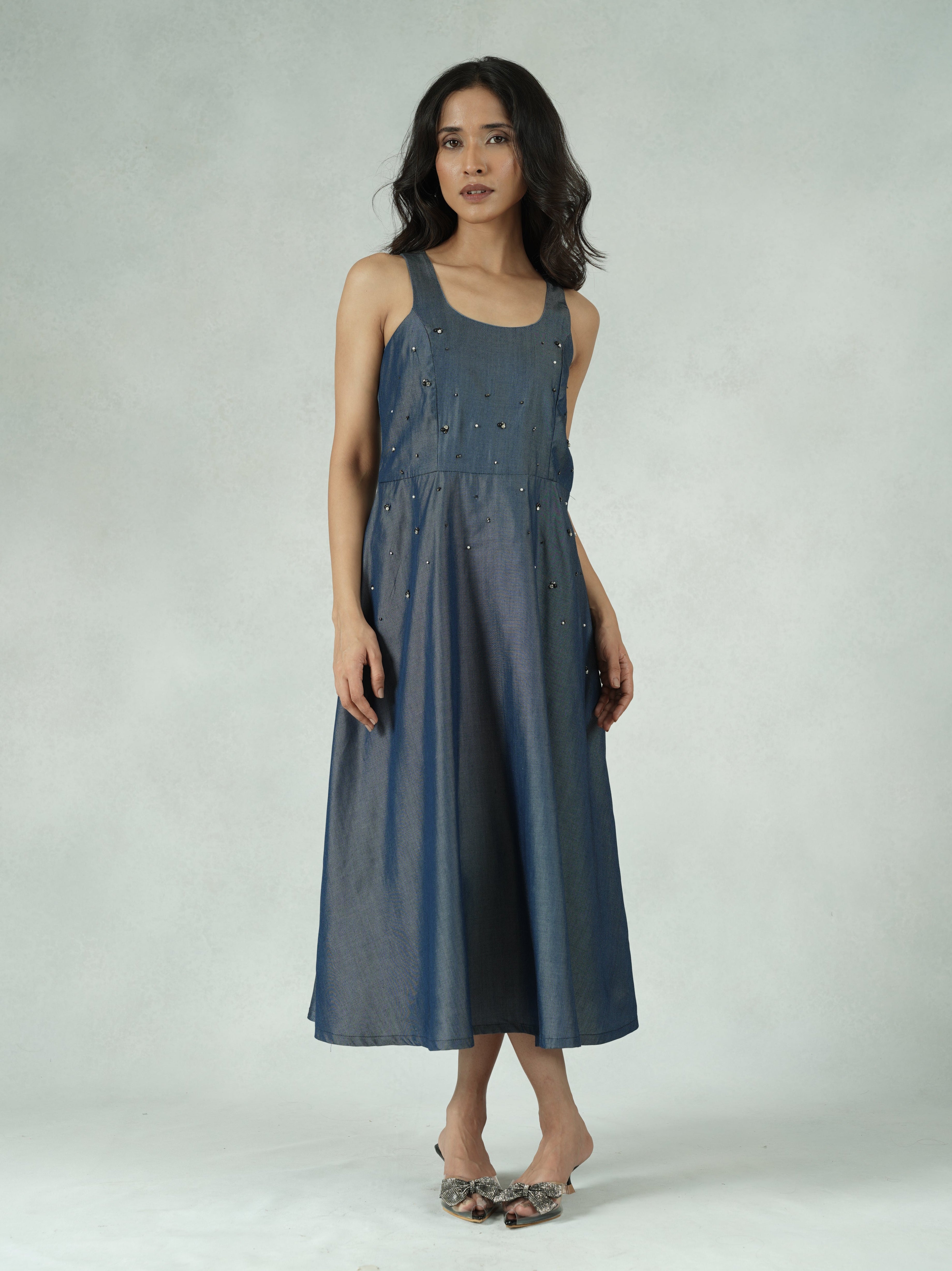 Tencel Bead-Embellished A-Line Dress – Maisie