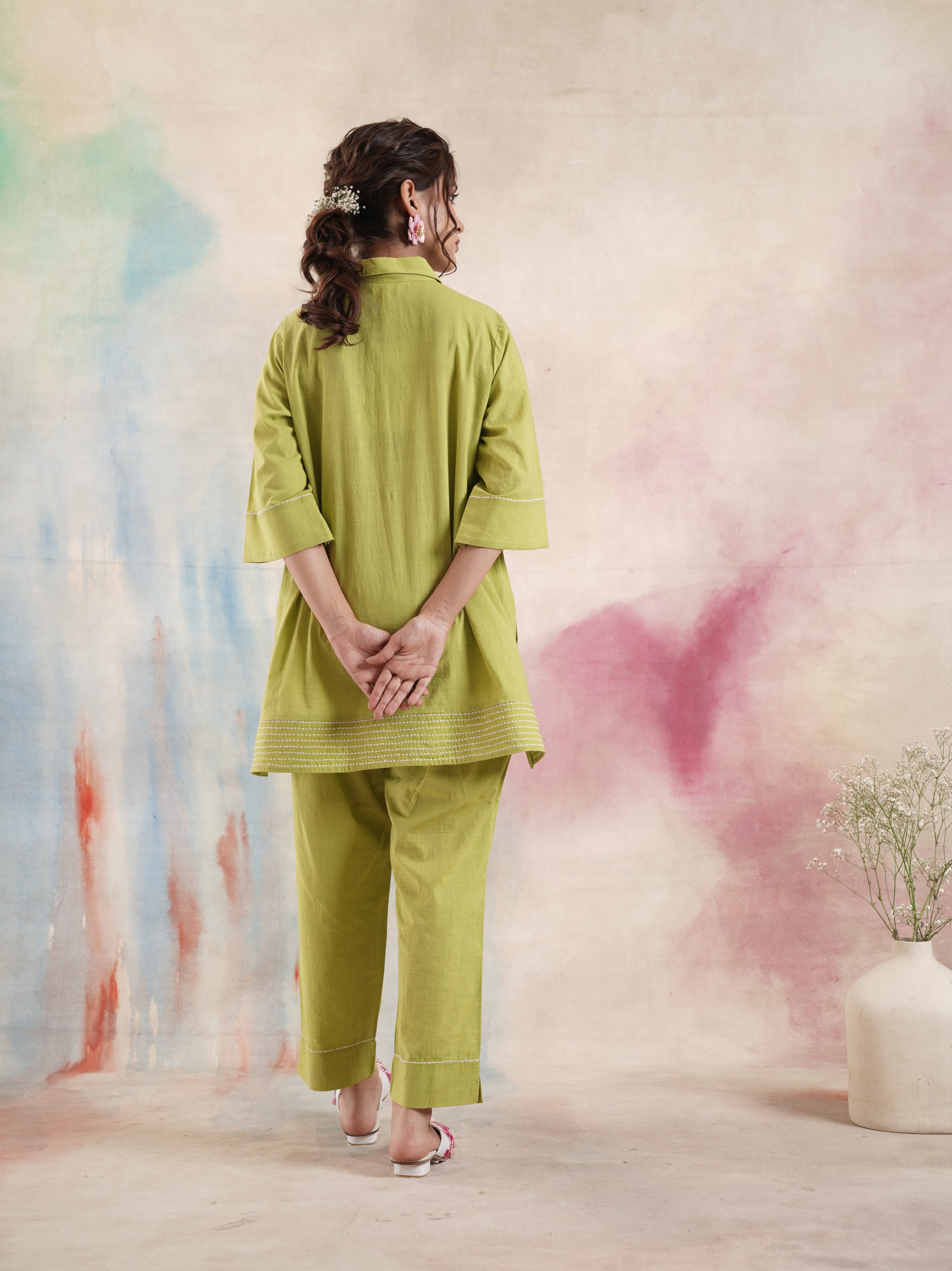 Women's Lime High-Low Coord Set