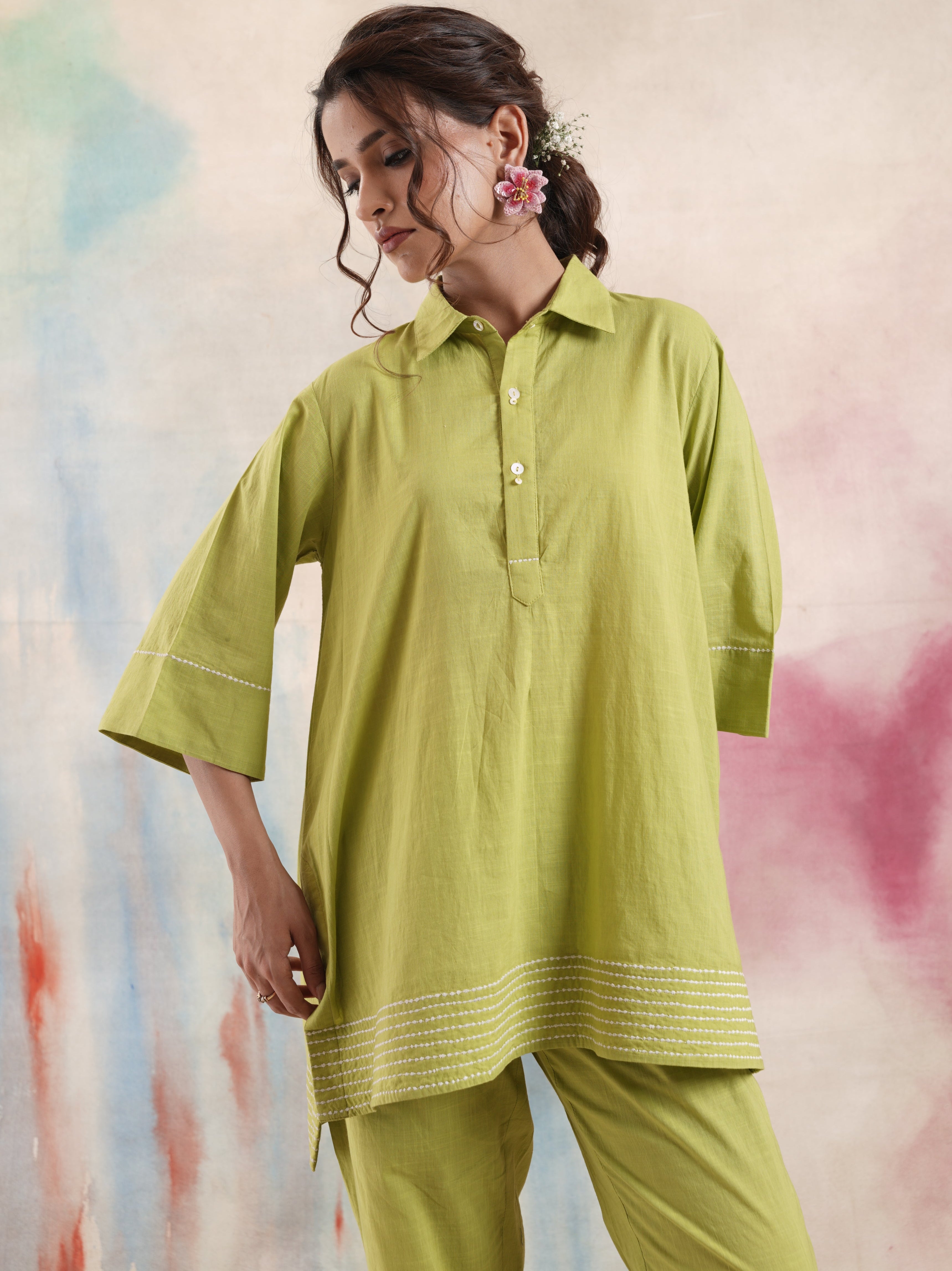 Women's Lime High-Low Coord Set