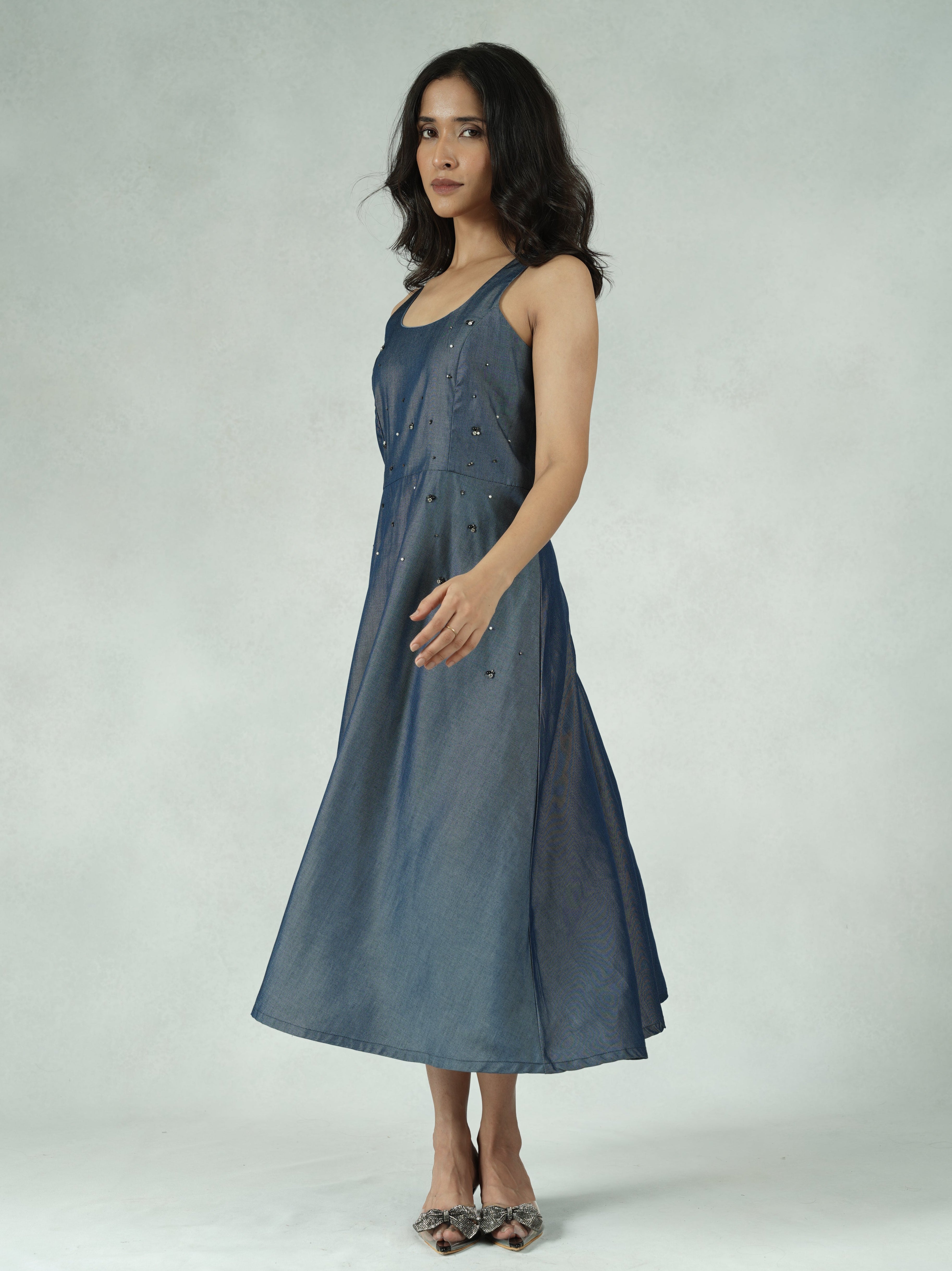 Tencel Bead-Embellished A-Line Dress – Maisie