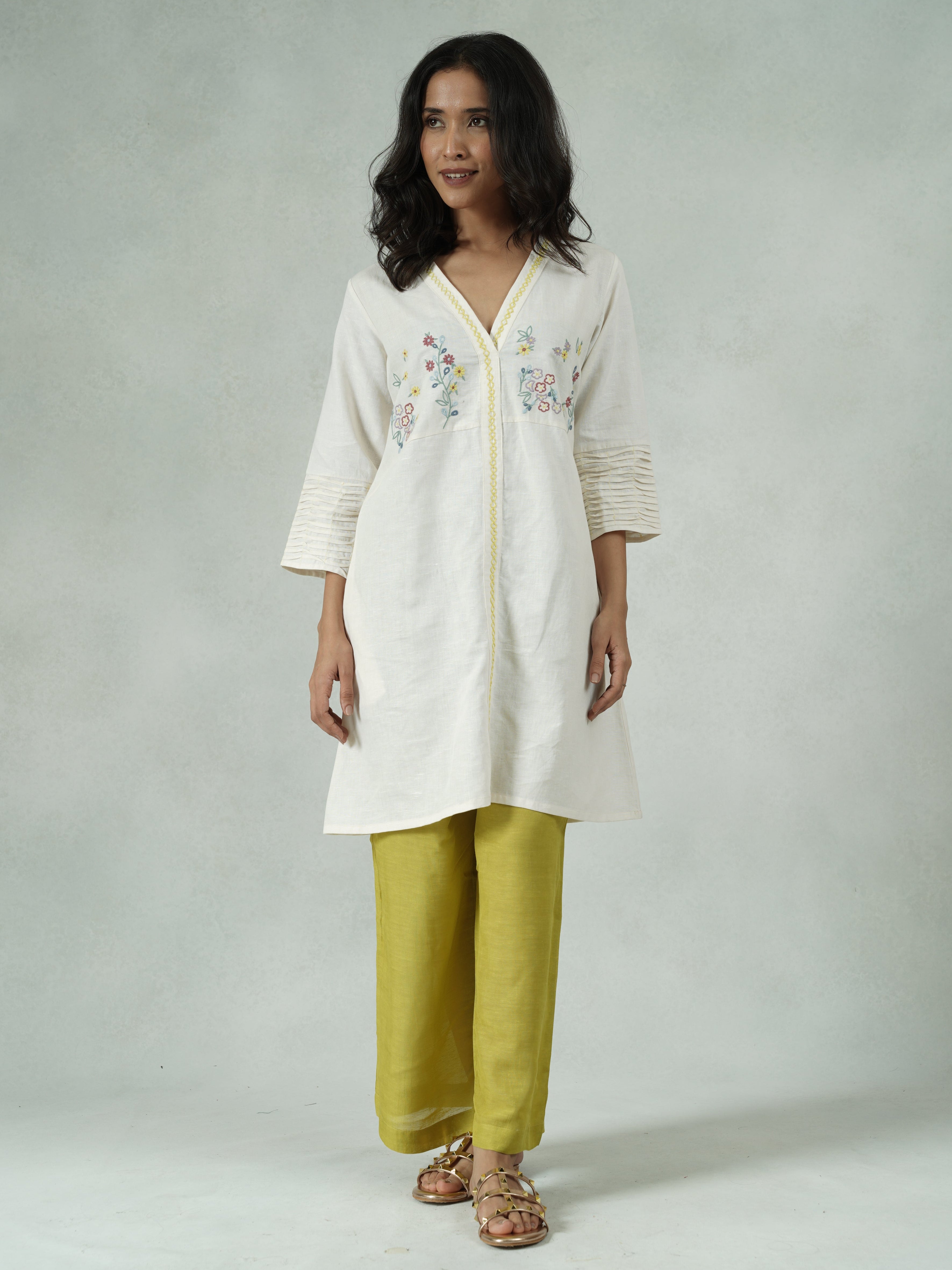 Cotton Linen Colorblock Kurta Pant Set – Aleya