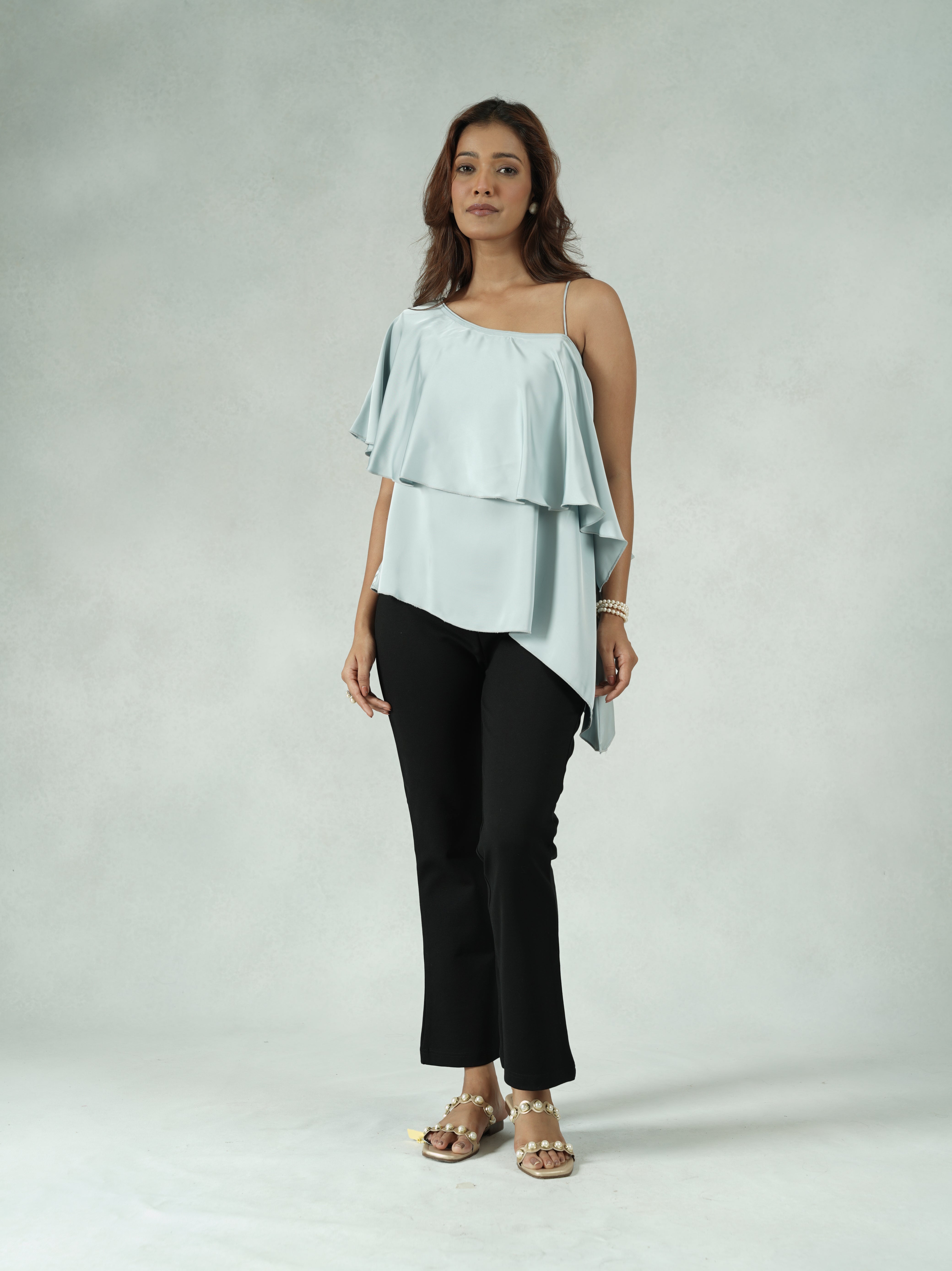 Asymmetrical One-Shoulder Satin Top