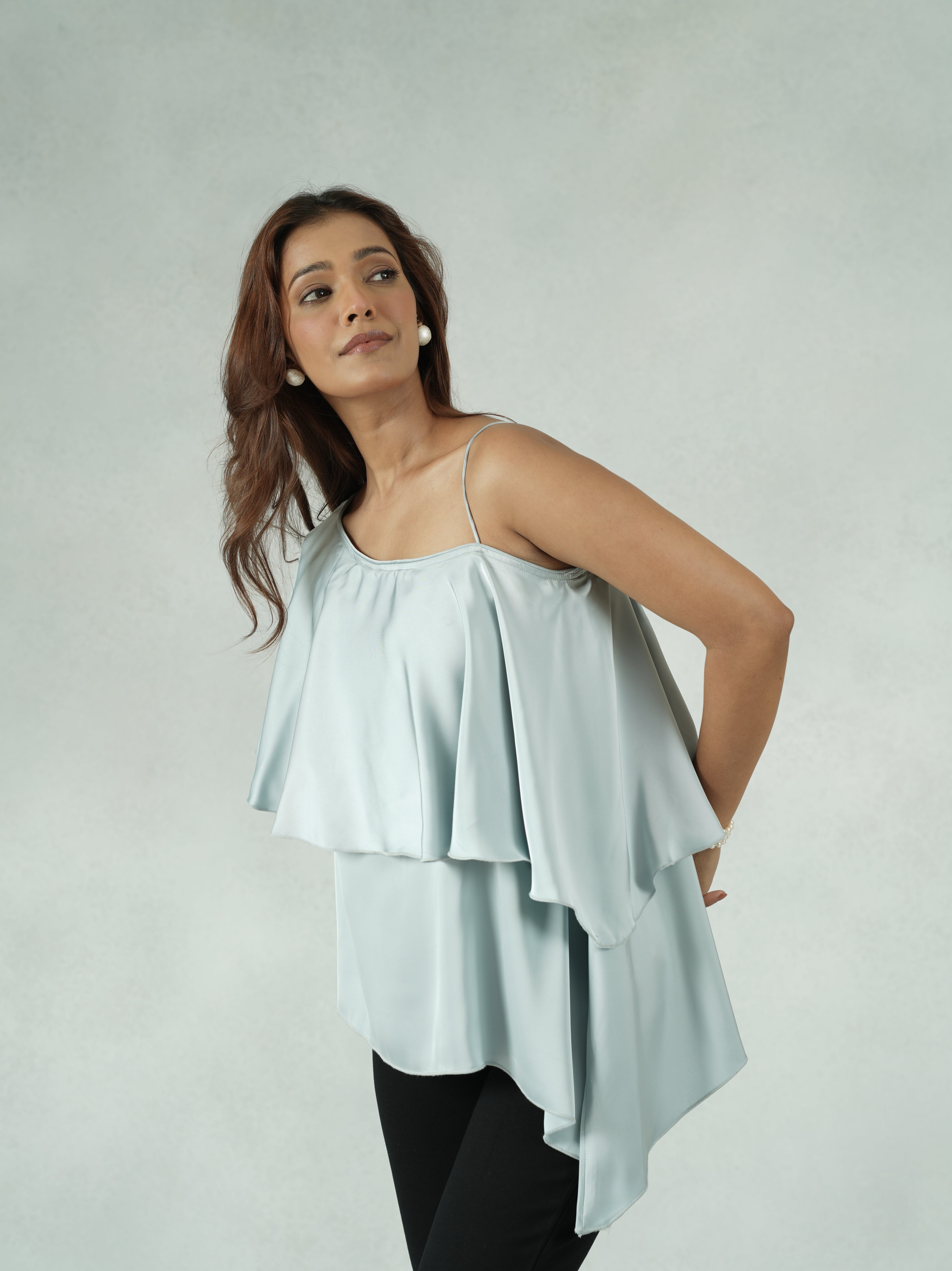 Asymmetrical One-Shoulder Satin Top