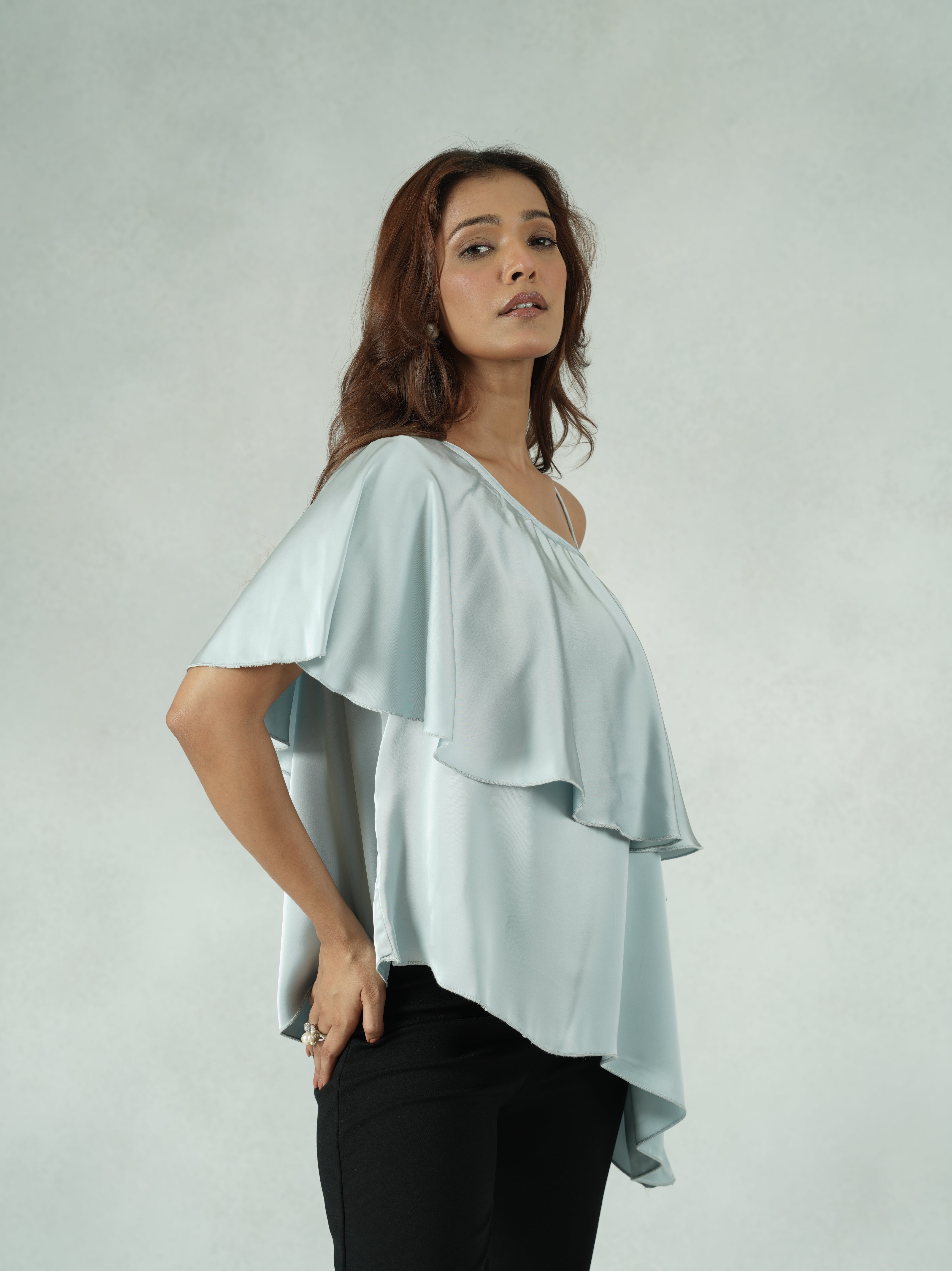 Asymmetrical One-Shoulder Satin Top