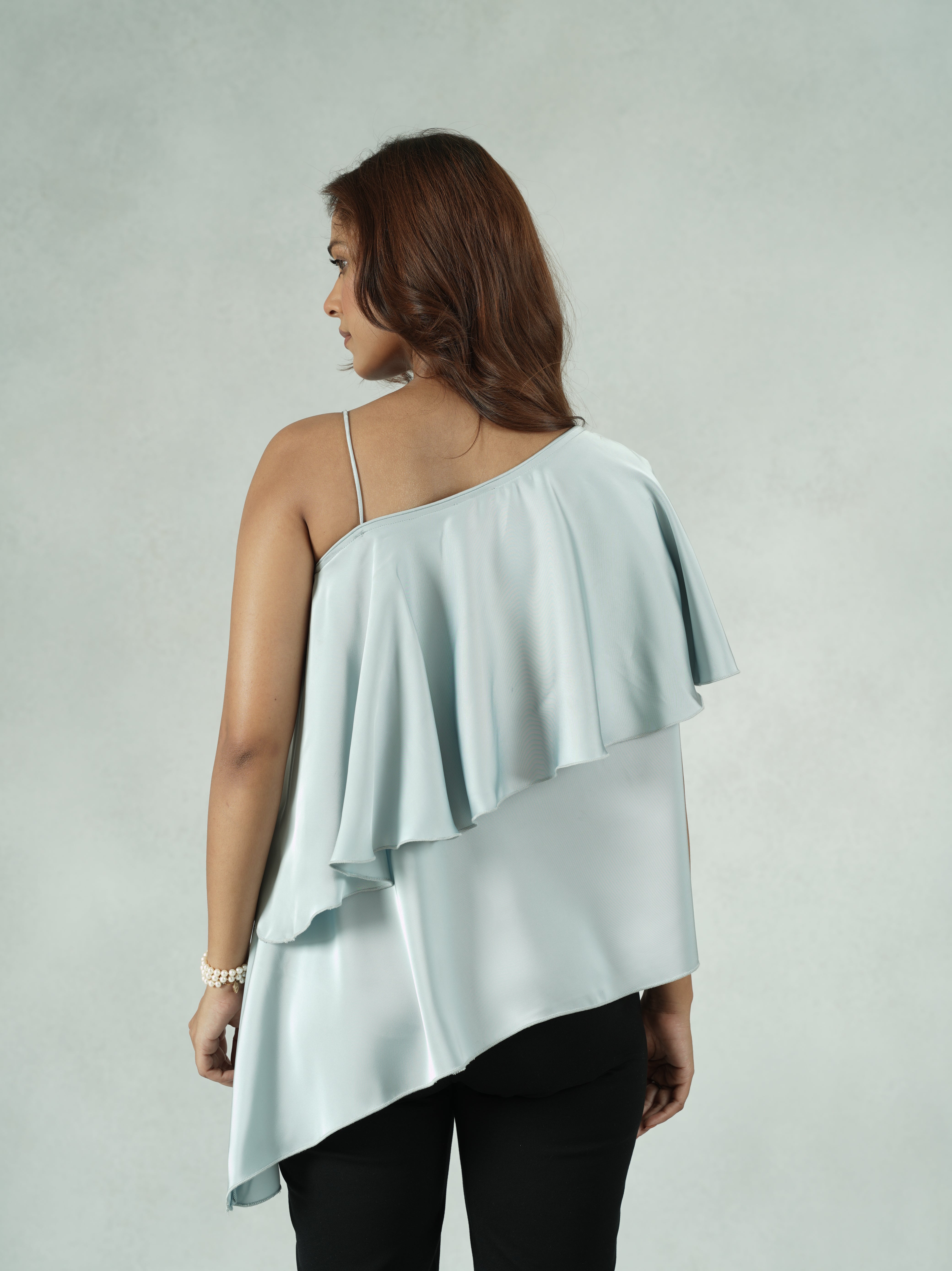 Asymmetrical One-Shoulder Satin Top