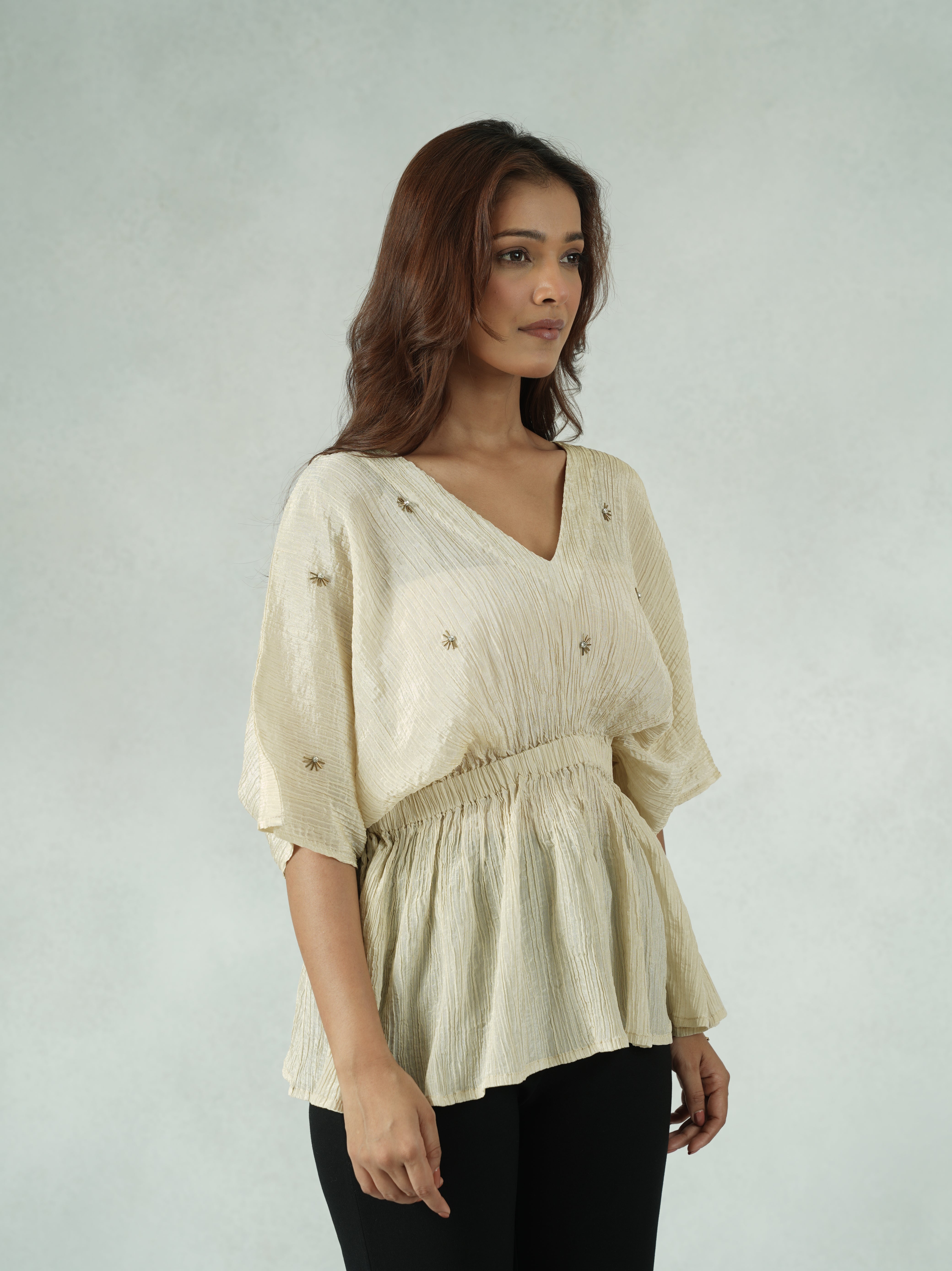 Shimmer Embroidered Blouson Top