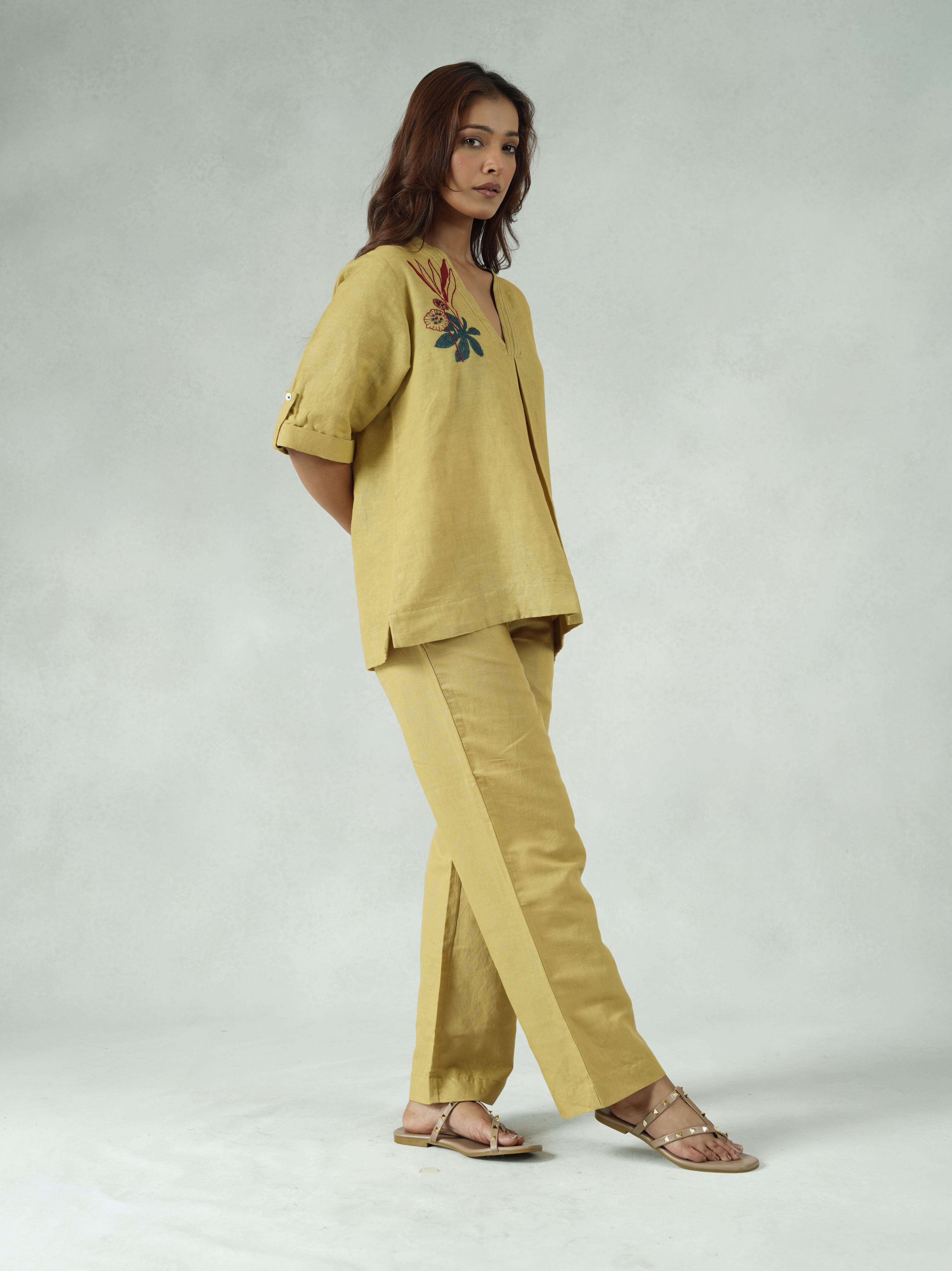 Botanical Embroidered Linen Cotton Co-ord Set