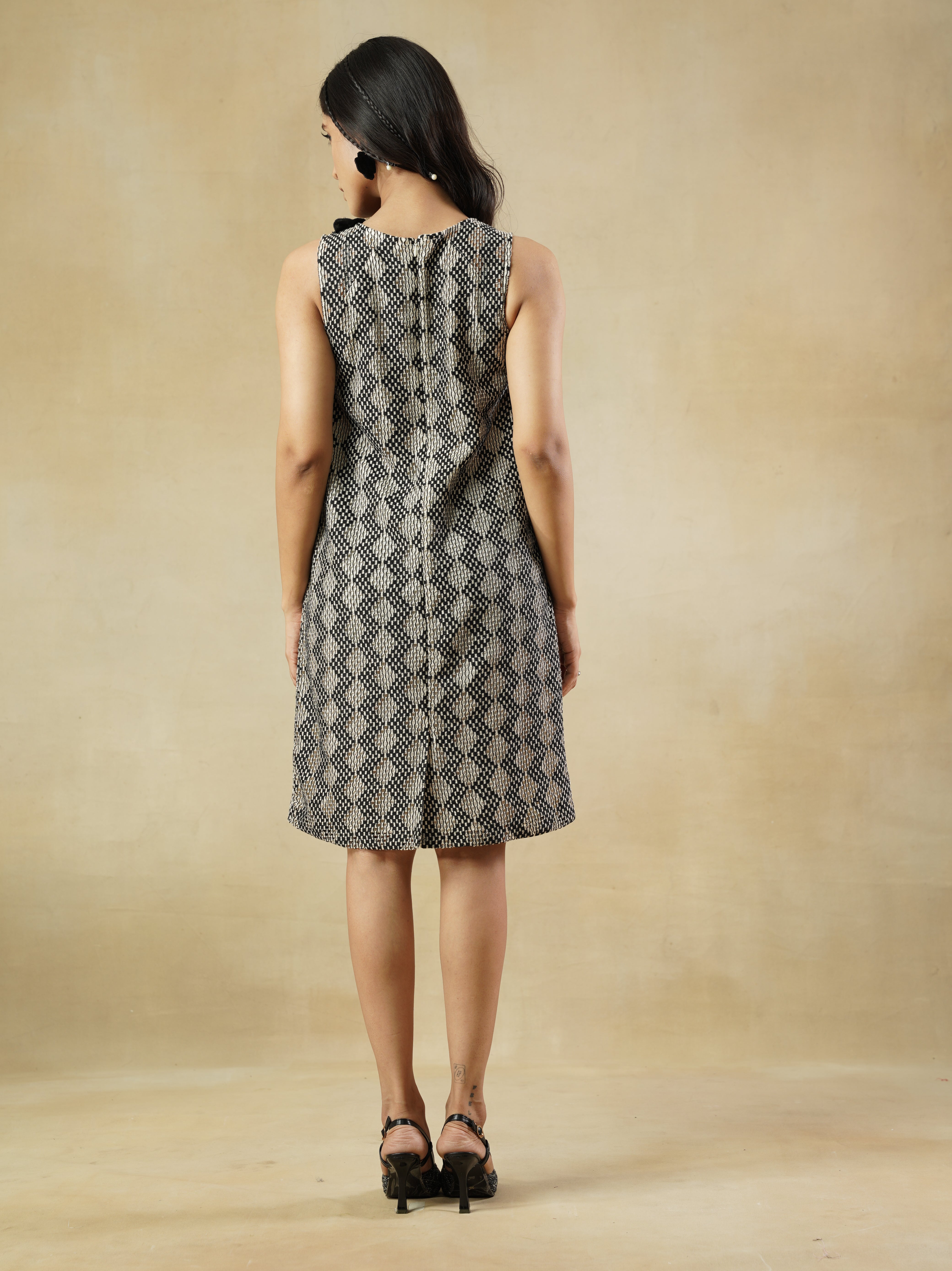 Black Lace A-Line Dress with 3D Floral Appliqué
