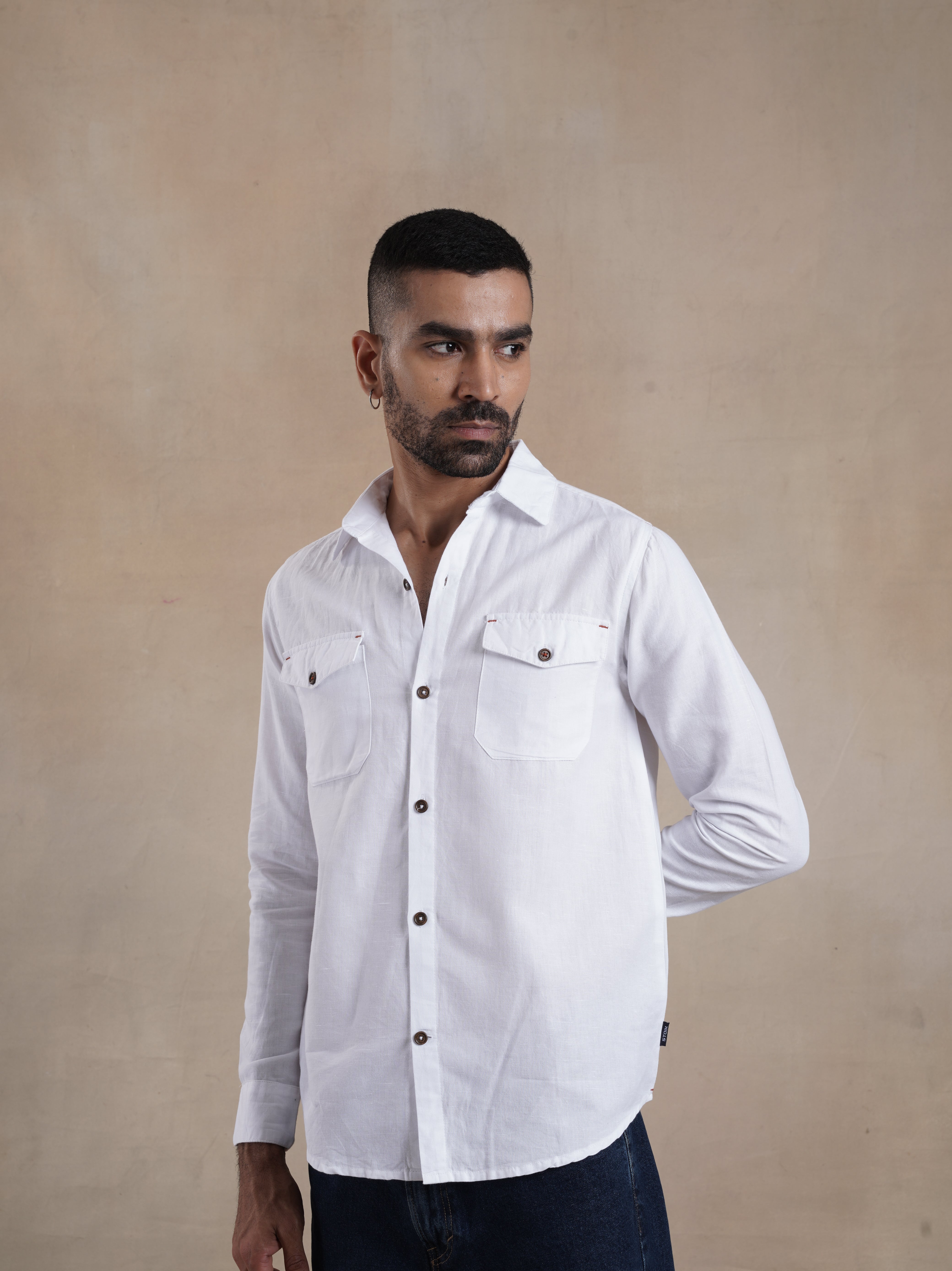 Men's Double Pocket Contrast Bartack Shirt