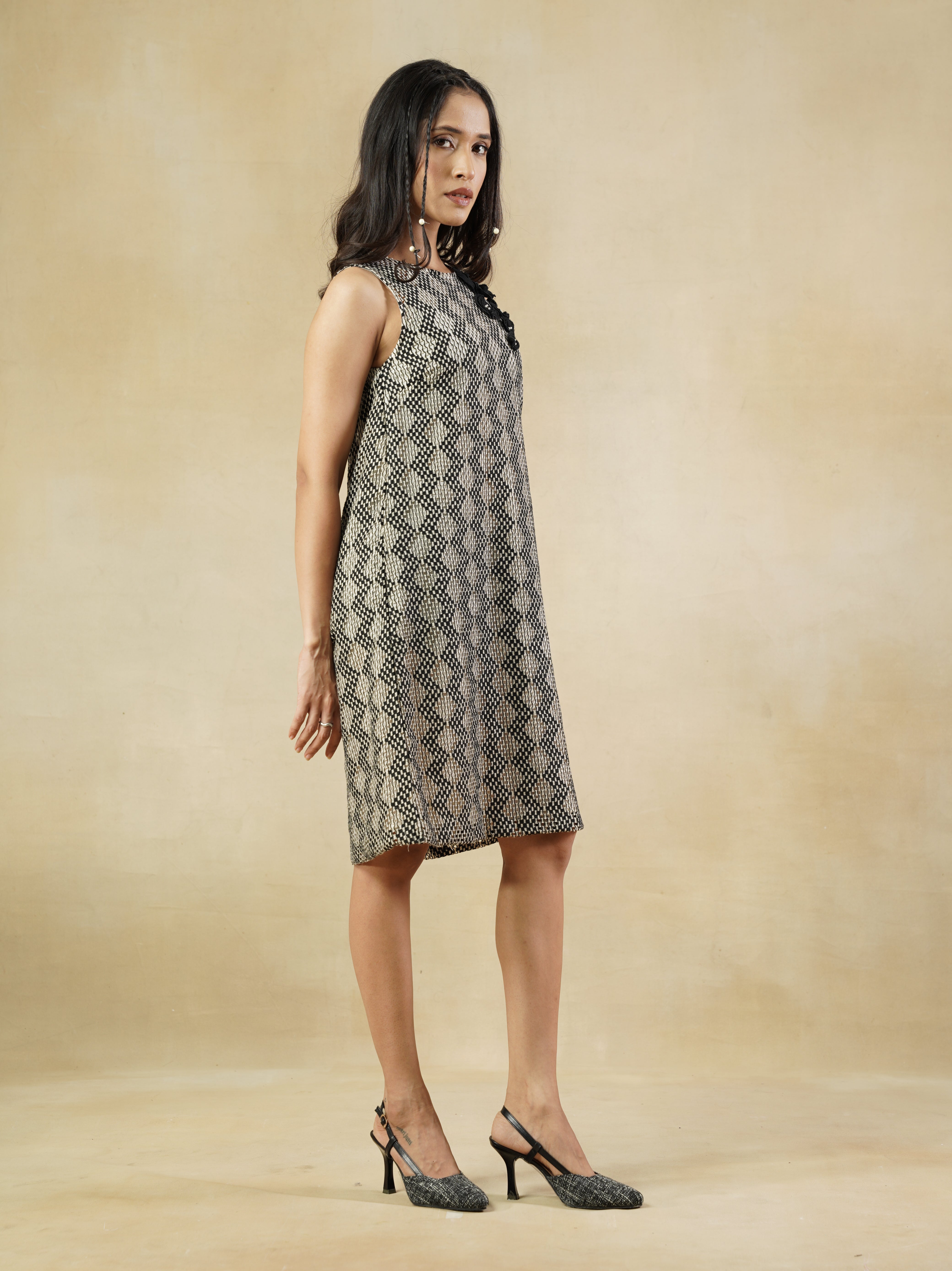 Black Lace A-Line Dress with 3D Floral Appliqué