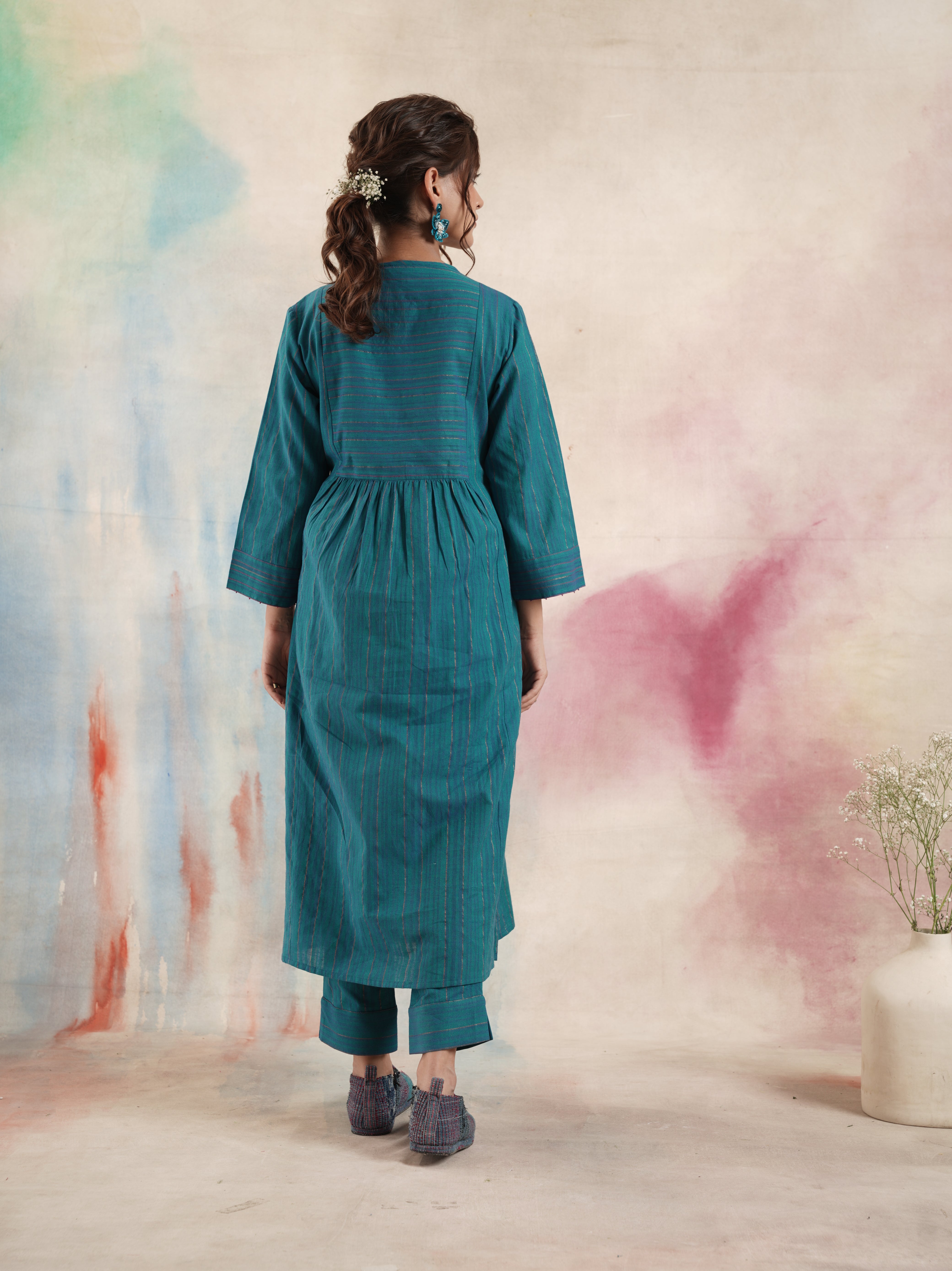 Women's Teal Ruching Kurta Set