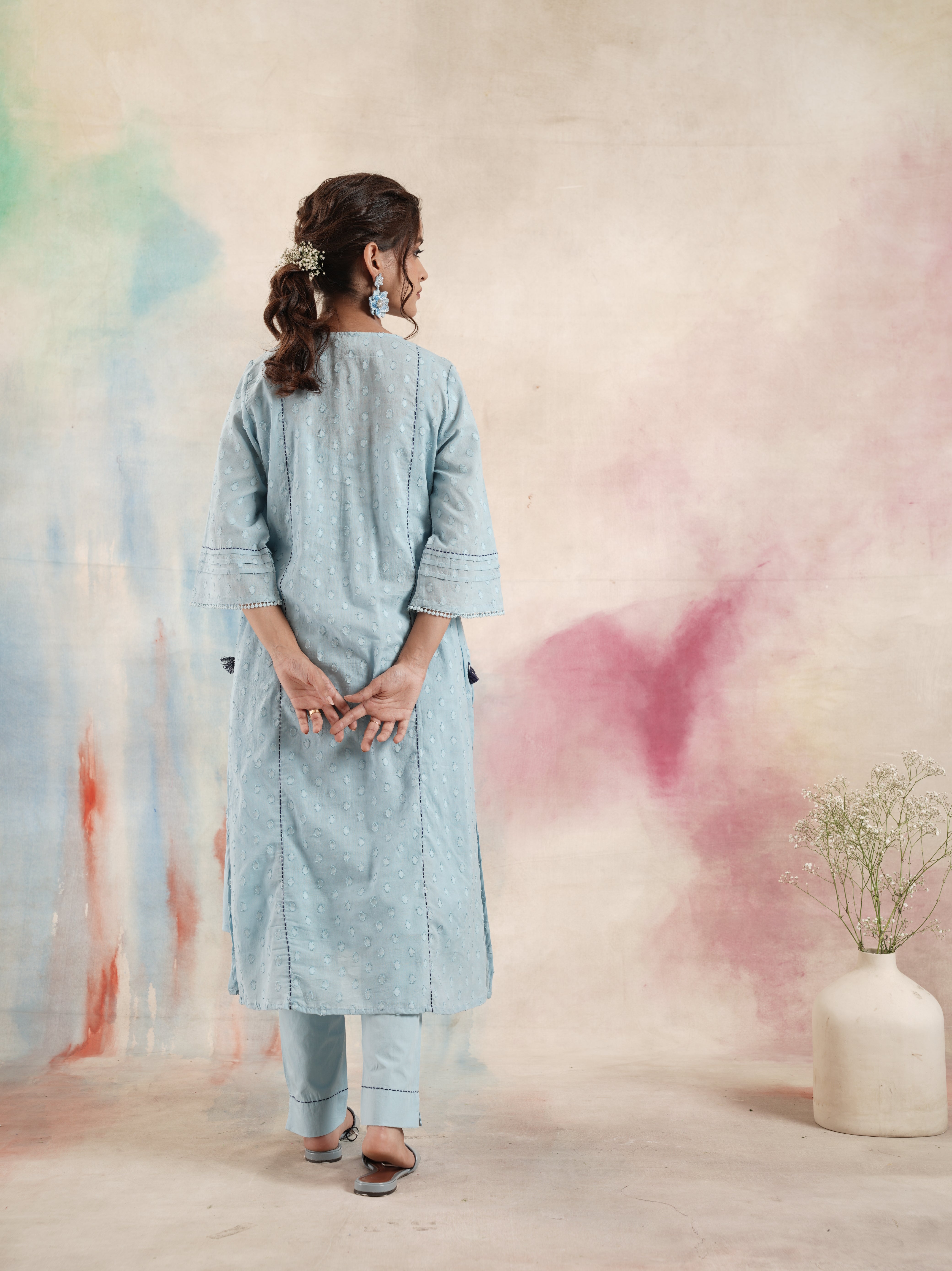 Women's Blue Ruching Kurta Set