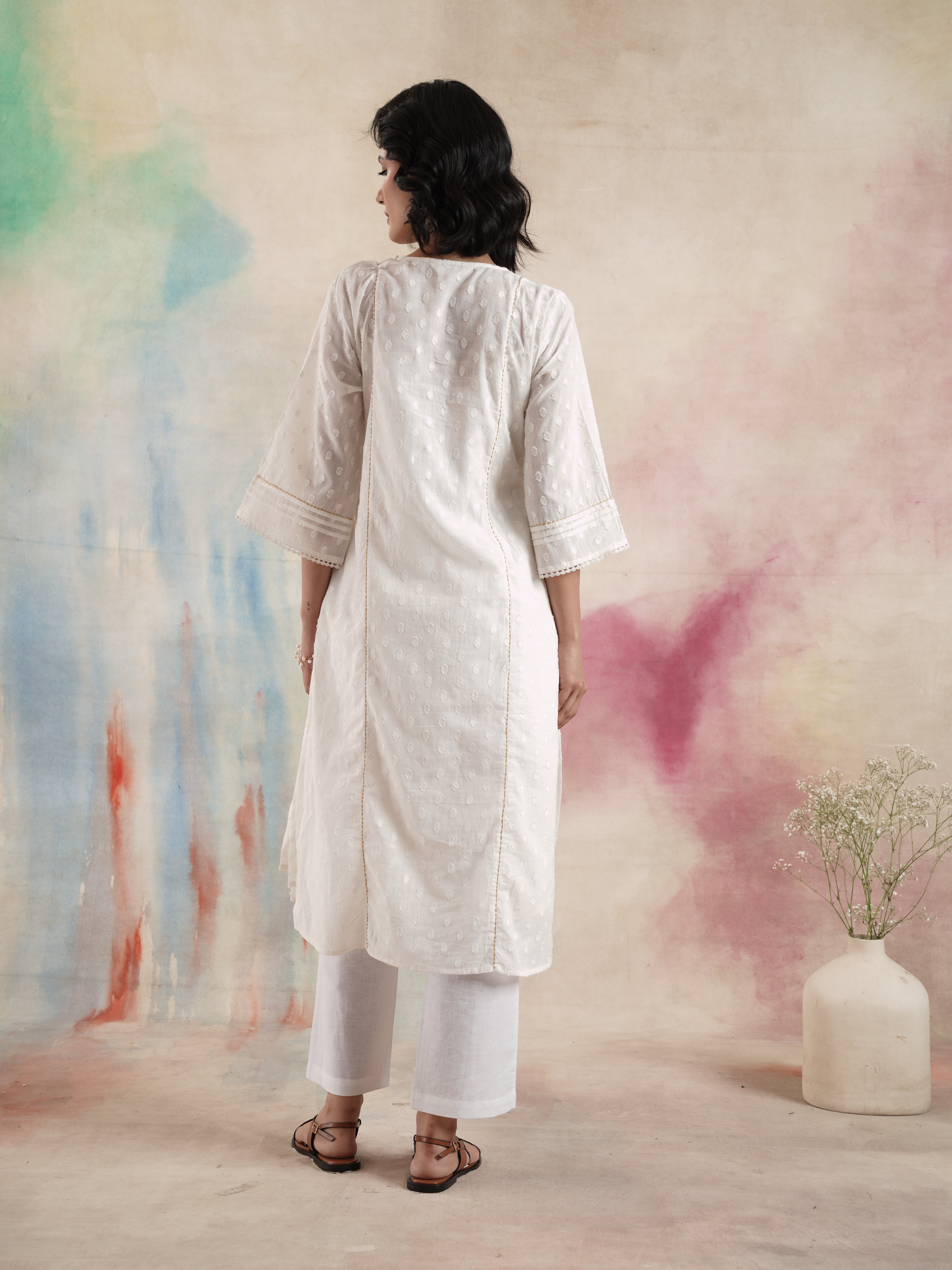 Women's Off White Ruching Kurta Set