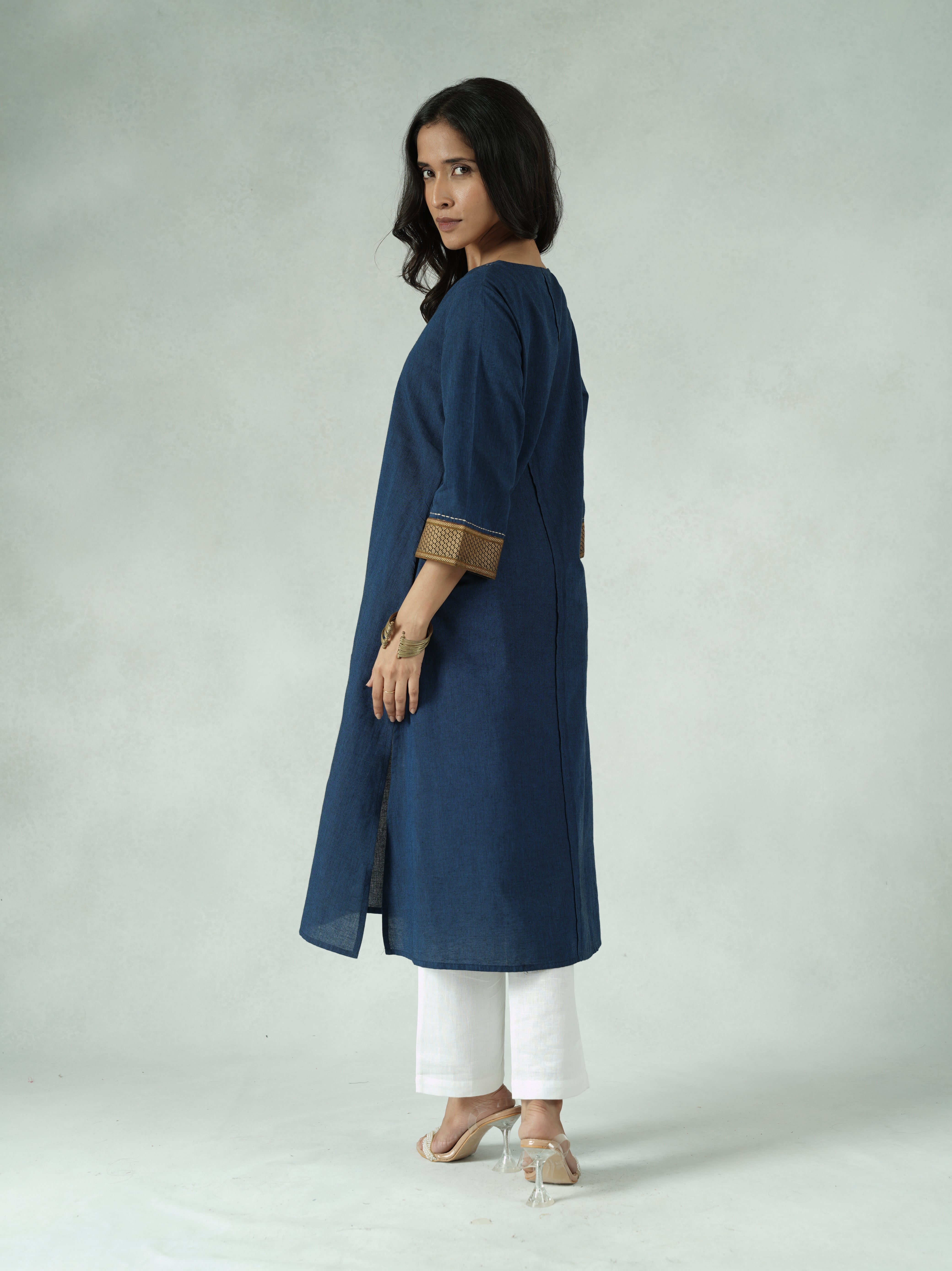 Women's Blue Colour Block Kurta