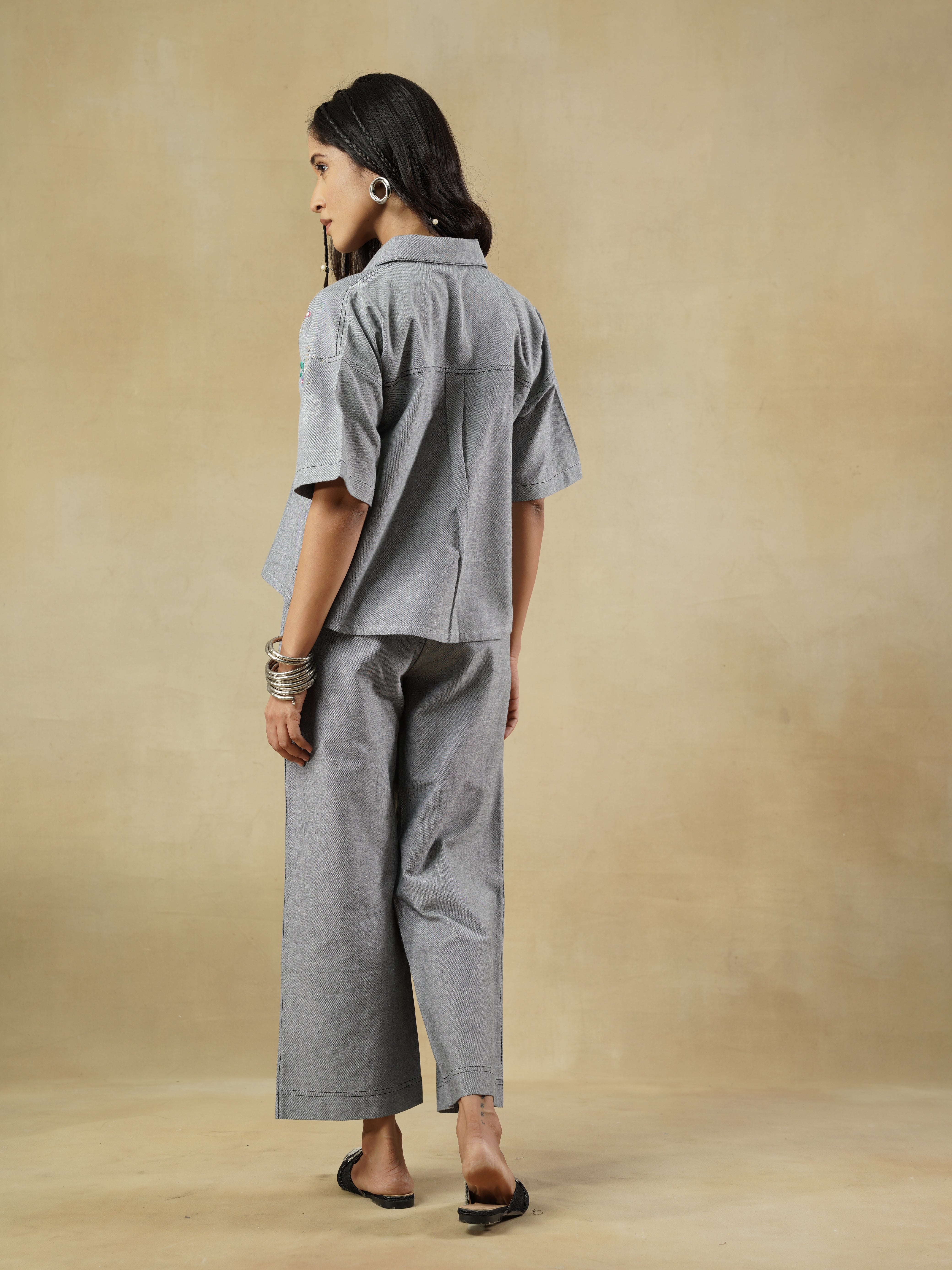 Chambray Straight Fit Pants with Contrast Stitch
