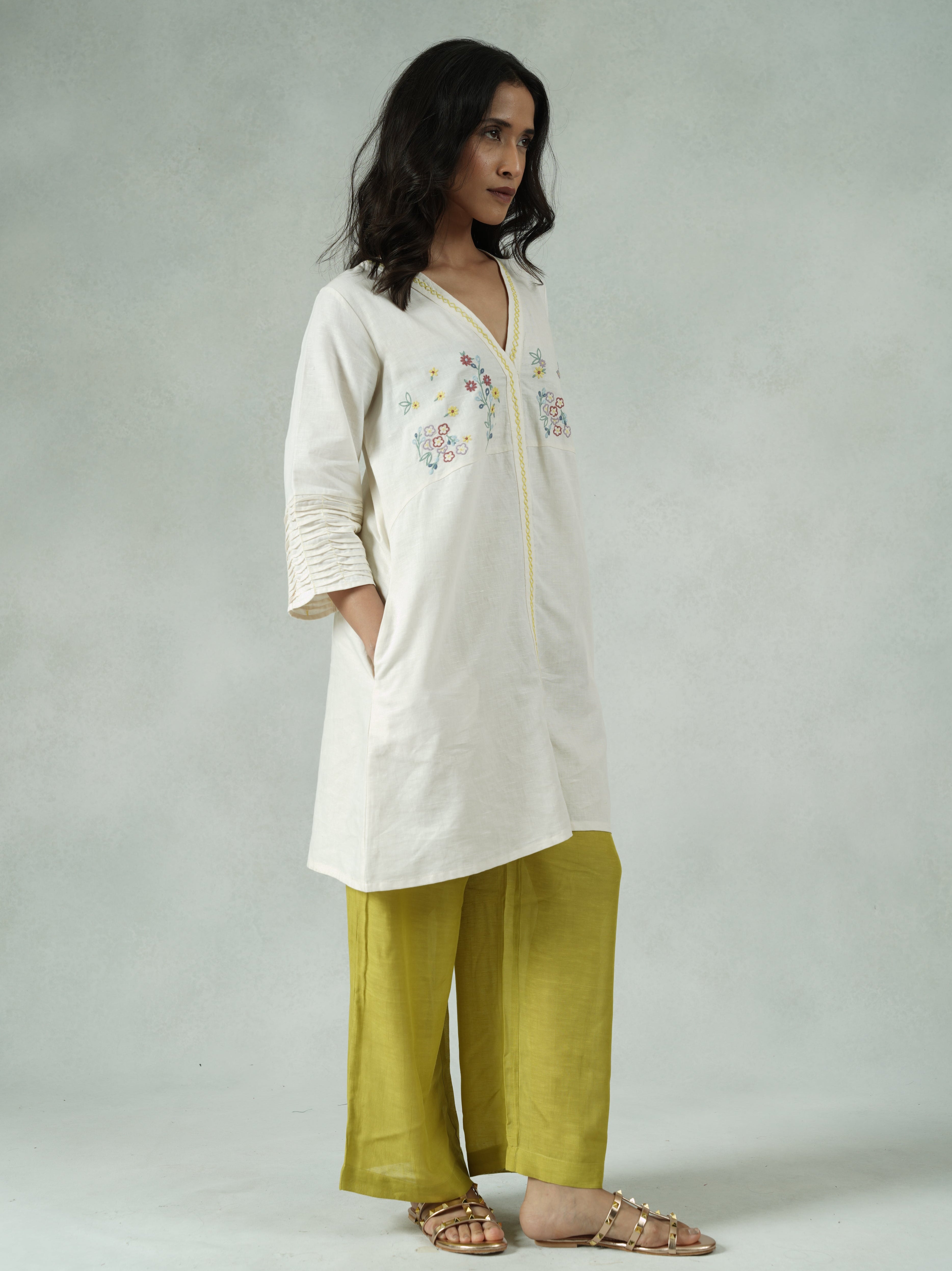 Cotton Linen Colorblock Kurta Pant Set – Aleya