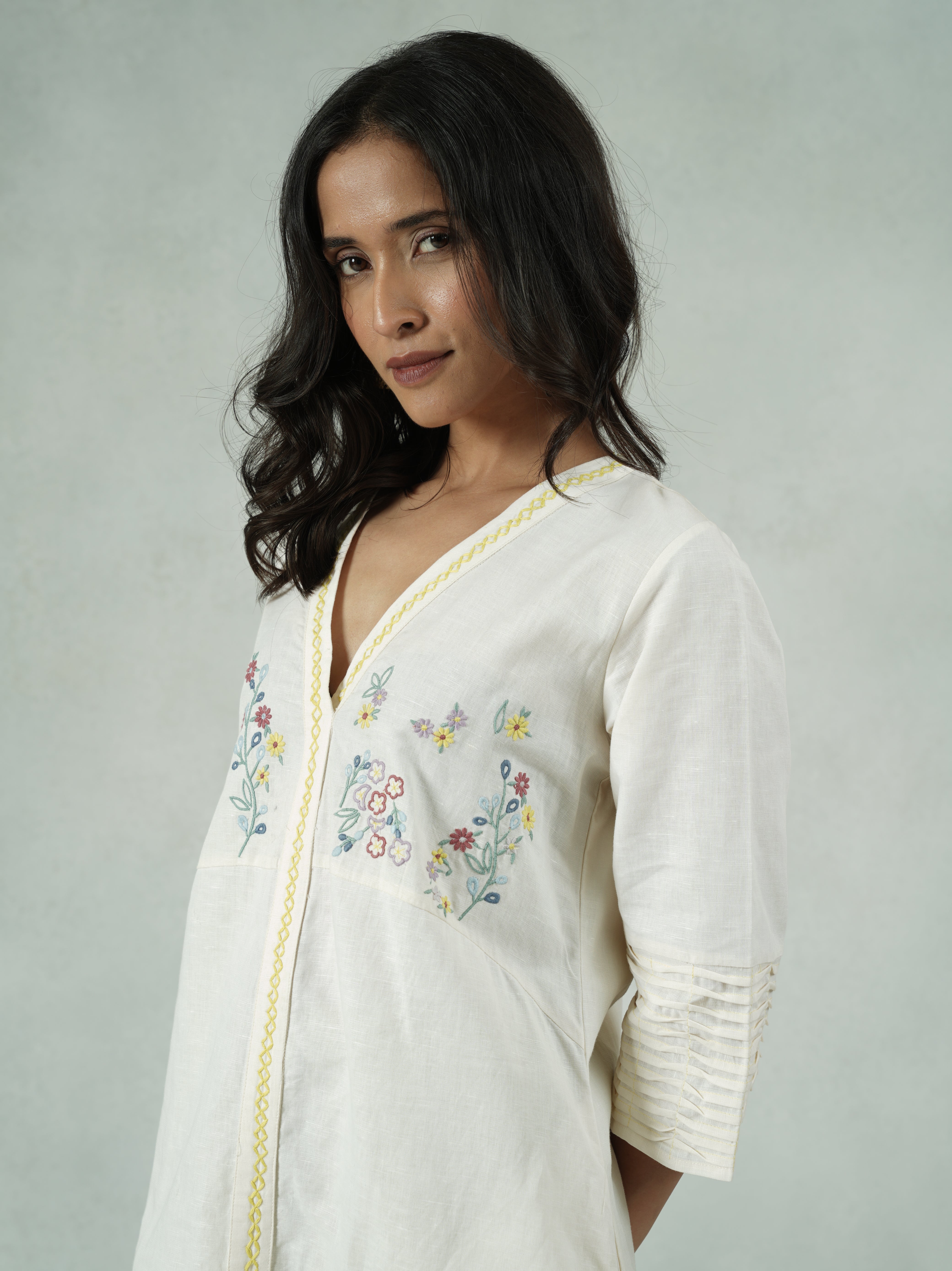 Cotton Linen Colorblock Kurta Pant Set – Aleya