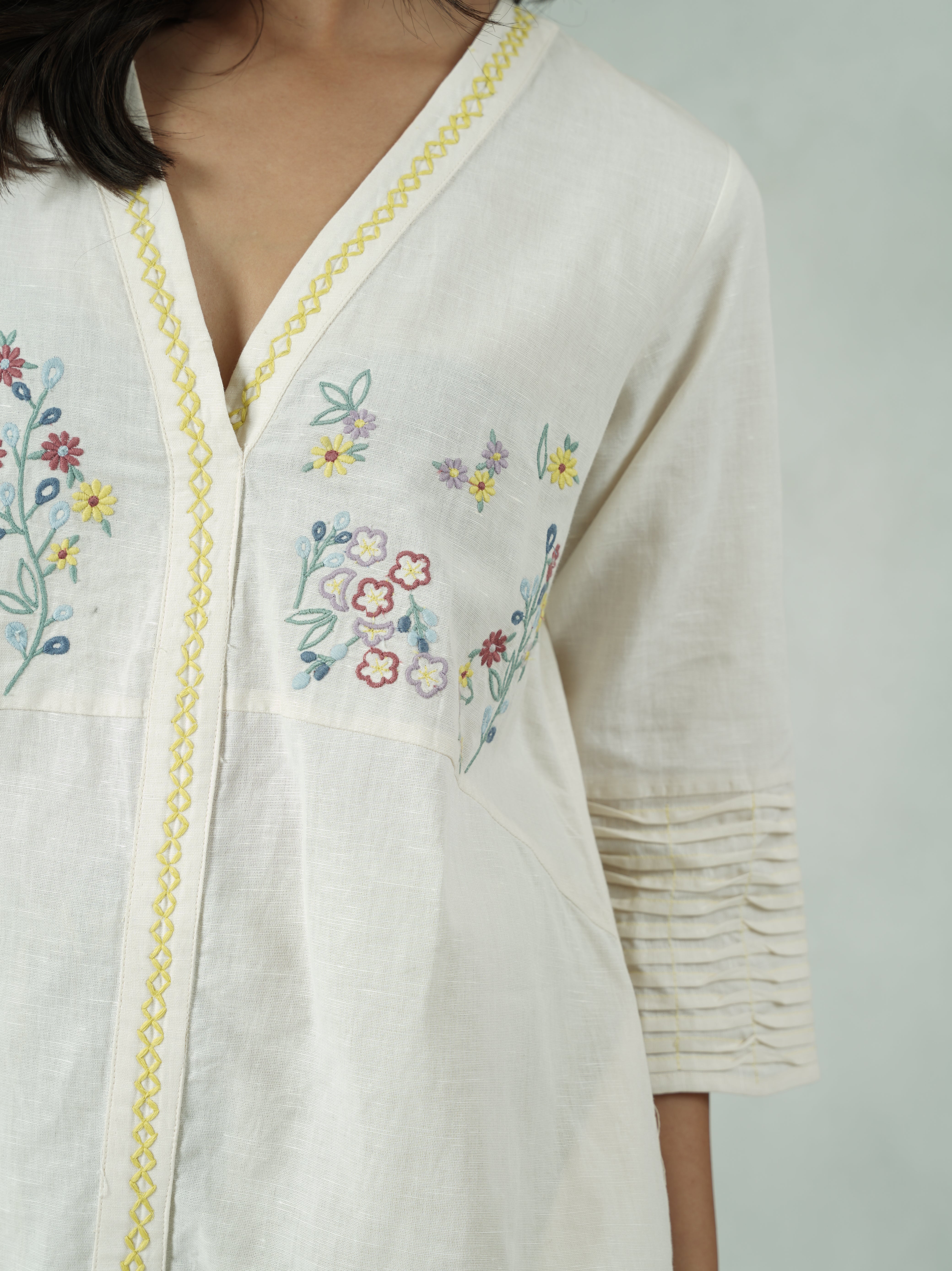 Cotton Linen Colorblock Kurta Pant Set – Aleya