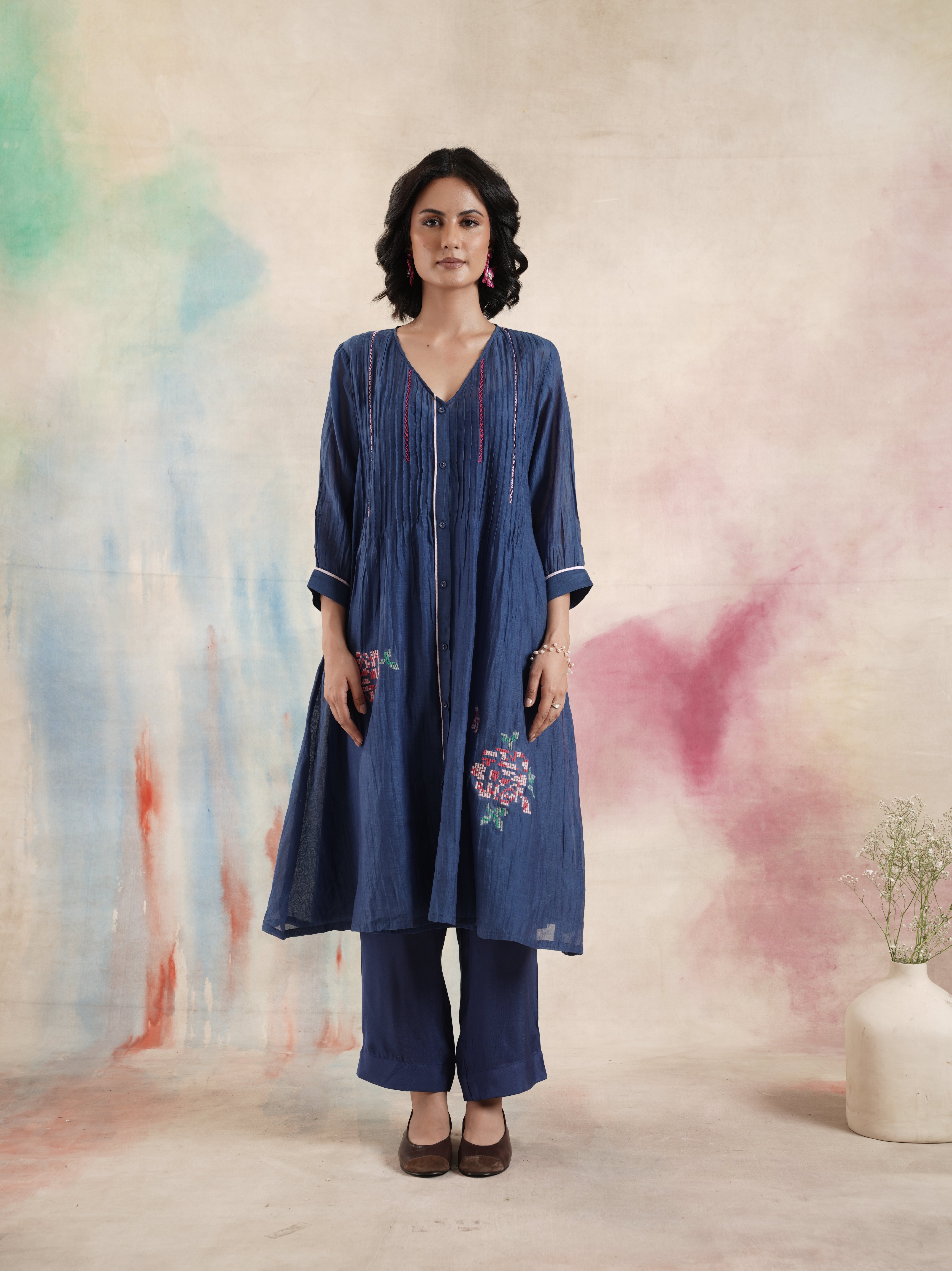 Women's Blue Chanderi Kurta Set