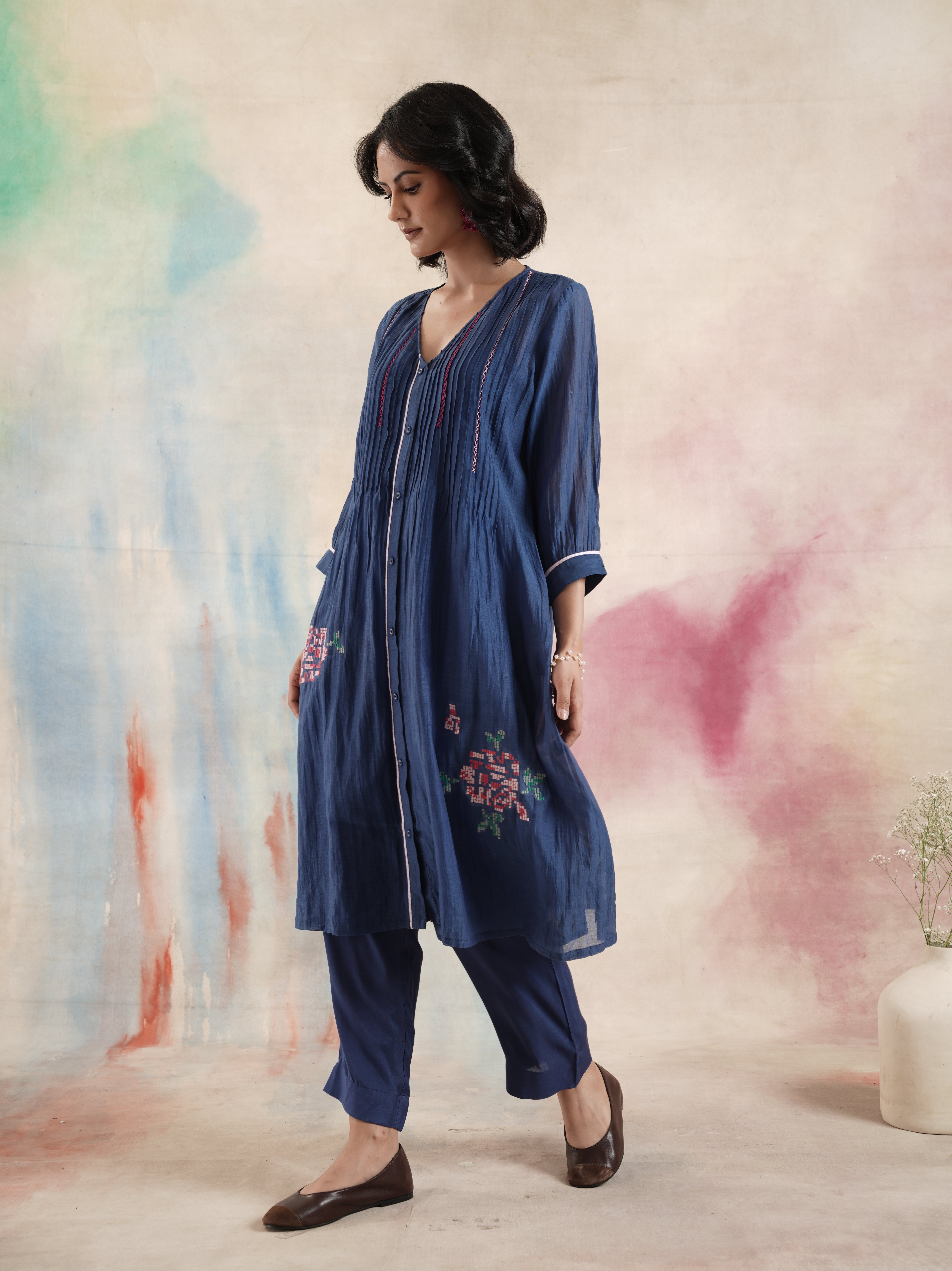 Women's Blue Chanderi Kurta Set