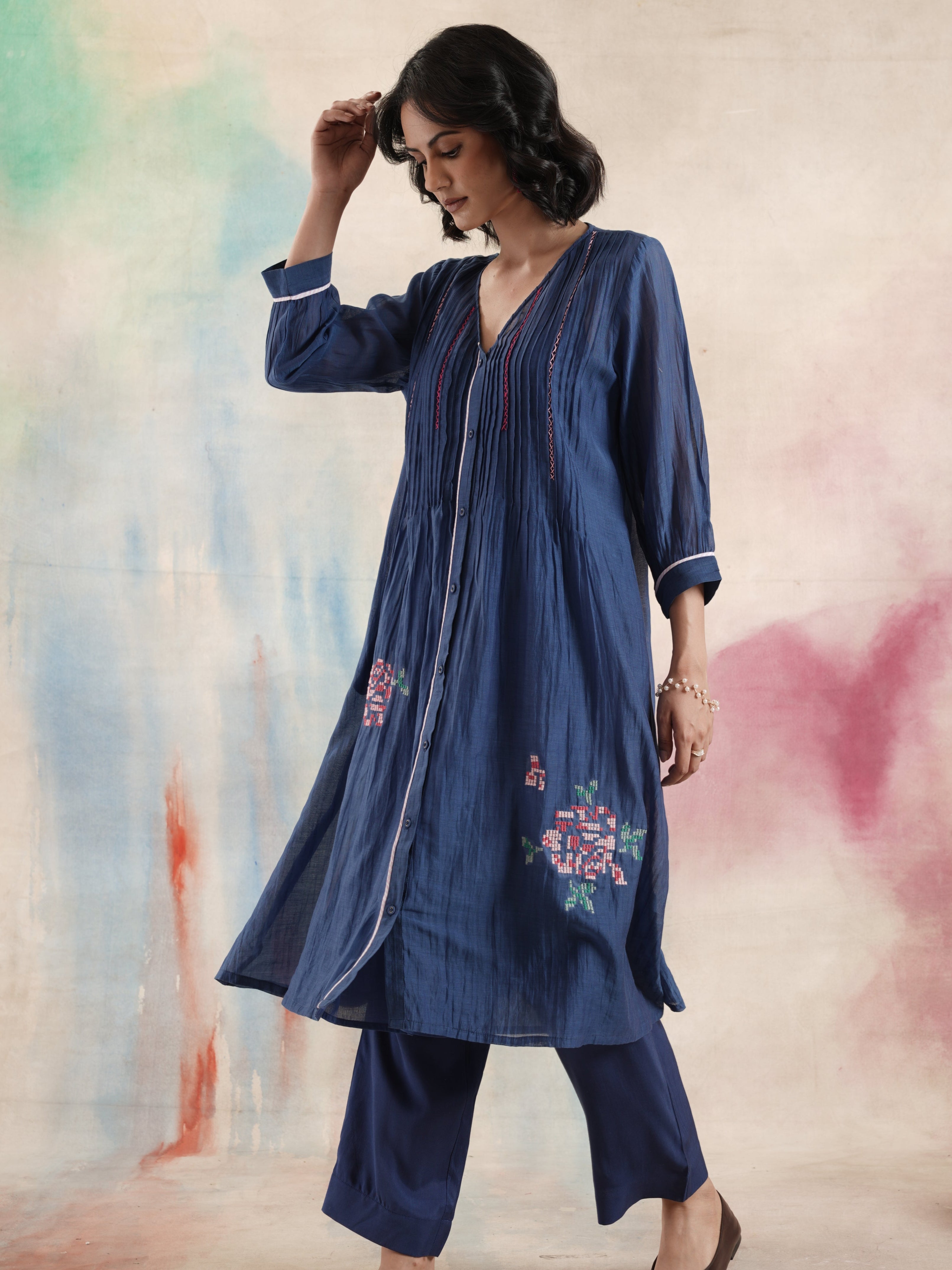 Women's Blue Chanderi Kurta Set