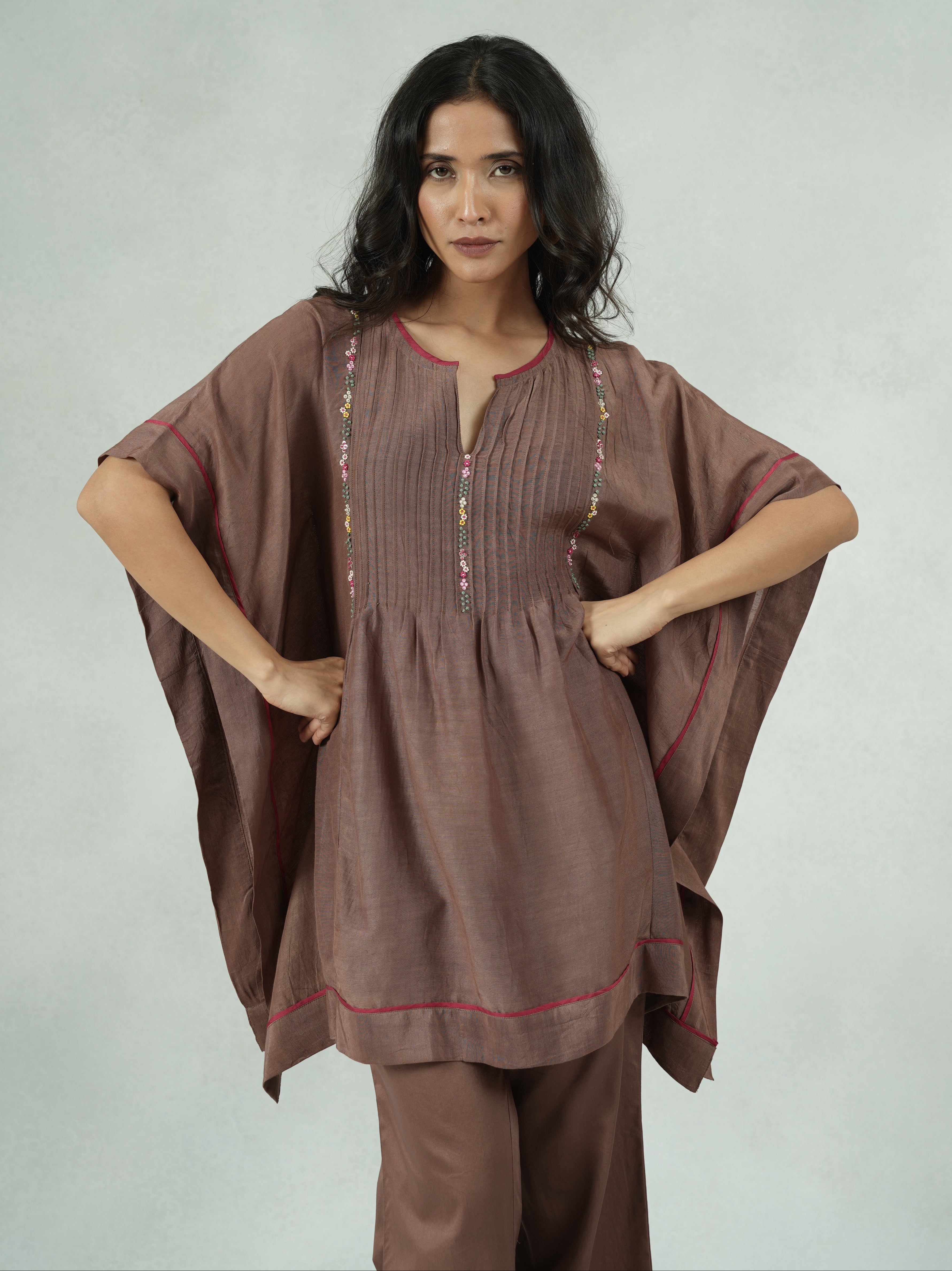 iscose Linen Hand-Embroidered Kaftan Co-ord Set – Jaya