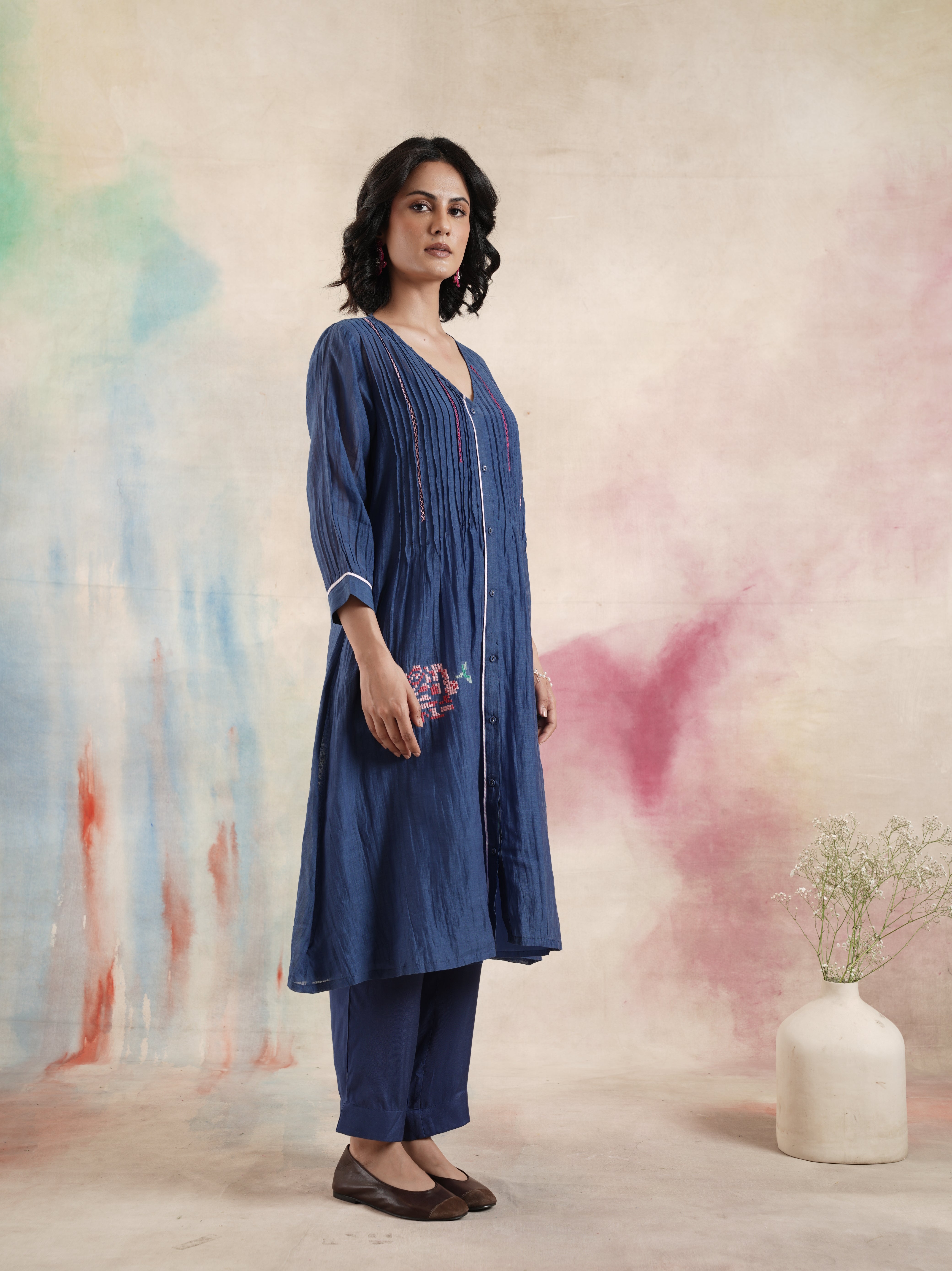 Women's Blue Chanderi Kurta Set