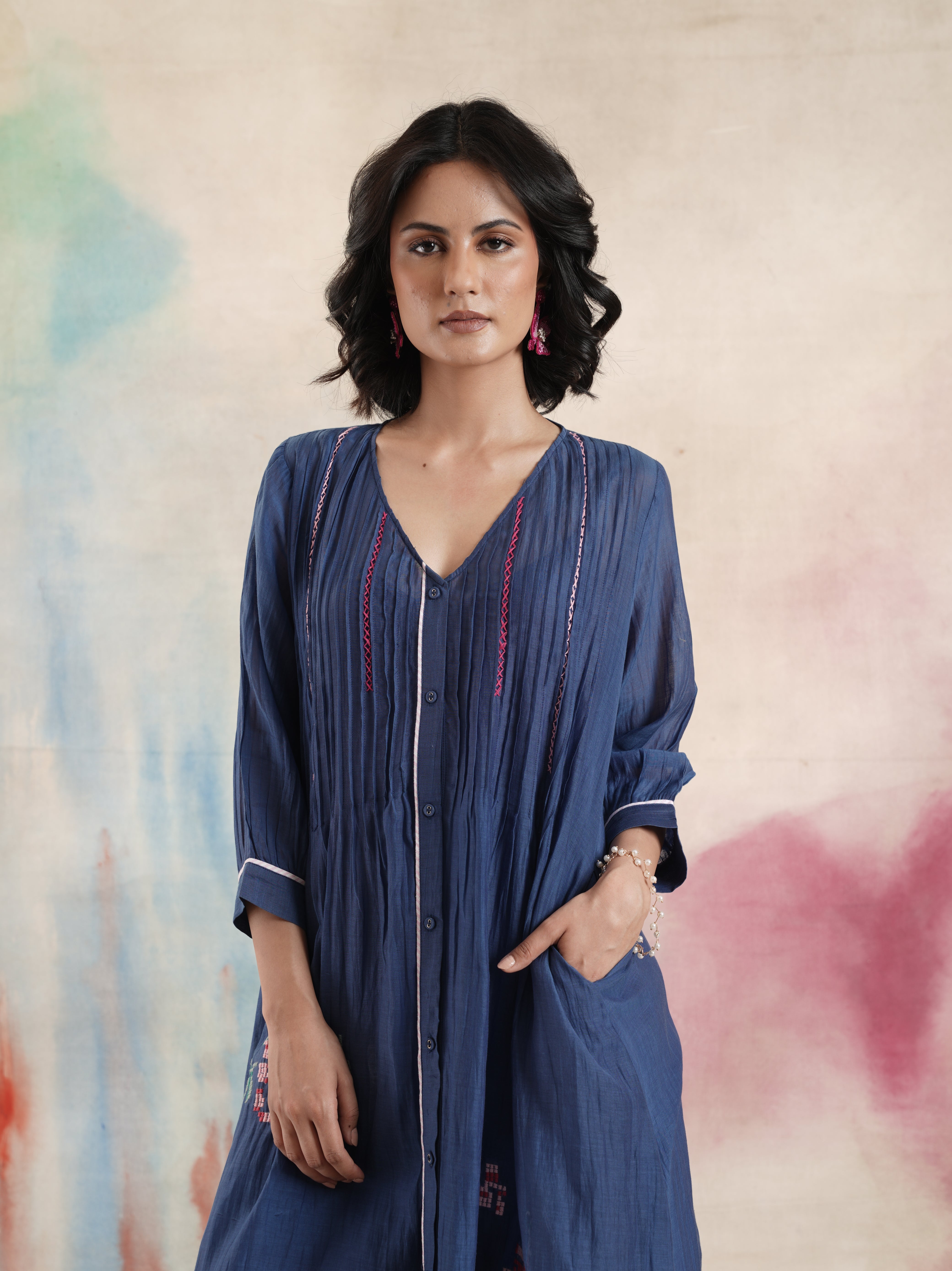 Women's Blue Chanderi Kurta Set