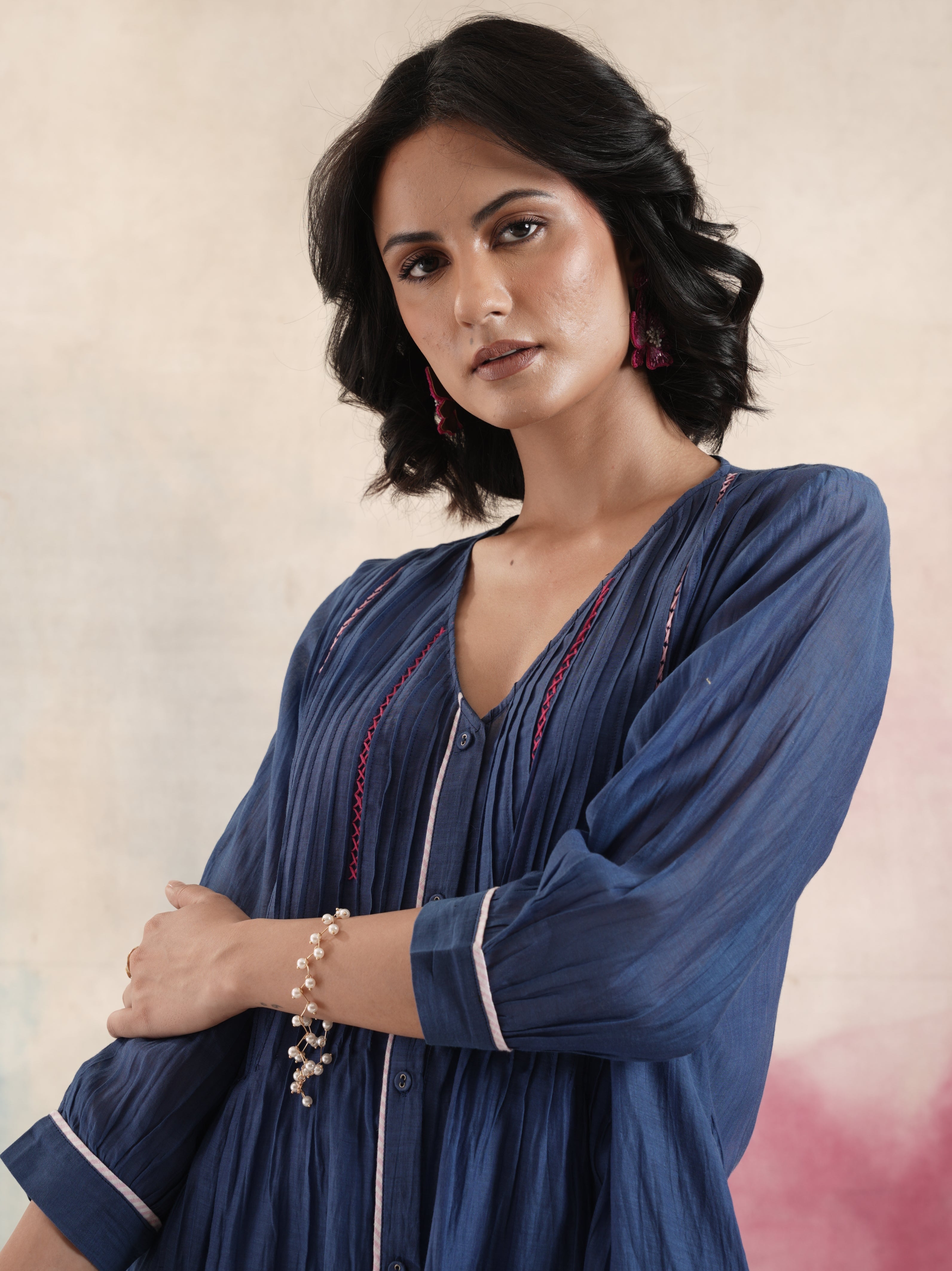 Women's Blue Chanderi Kurta Set