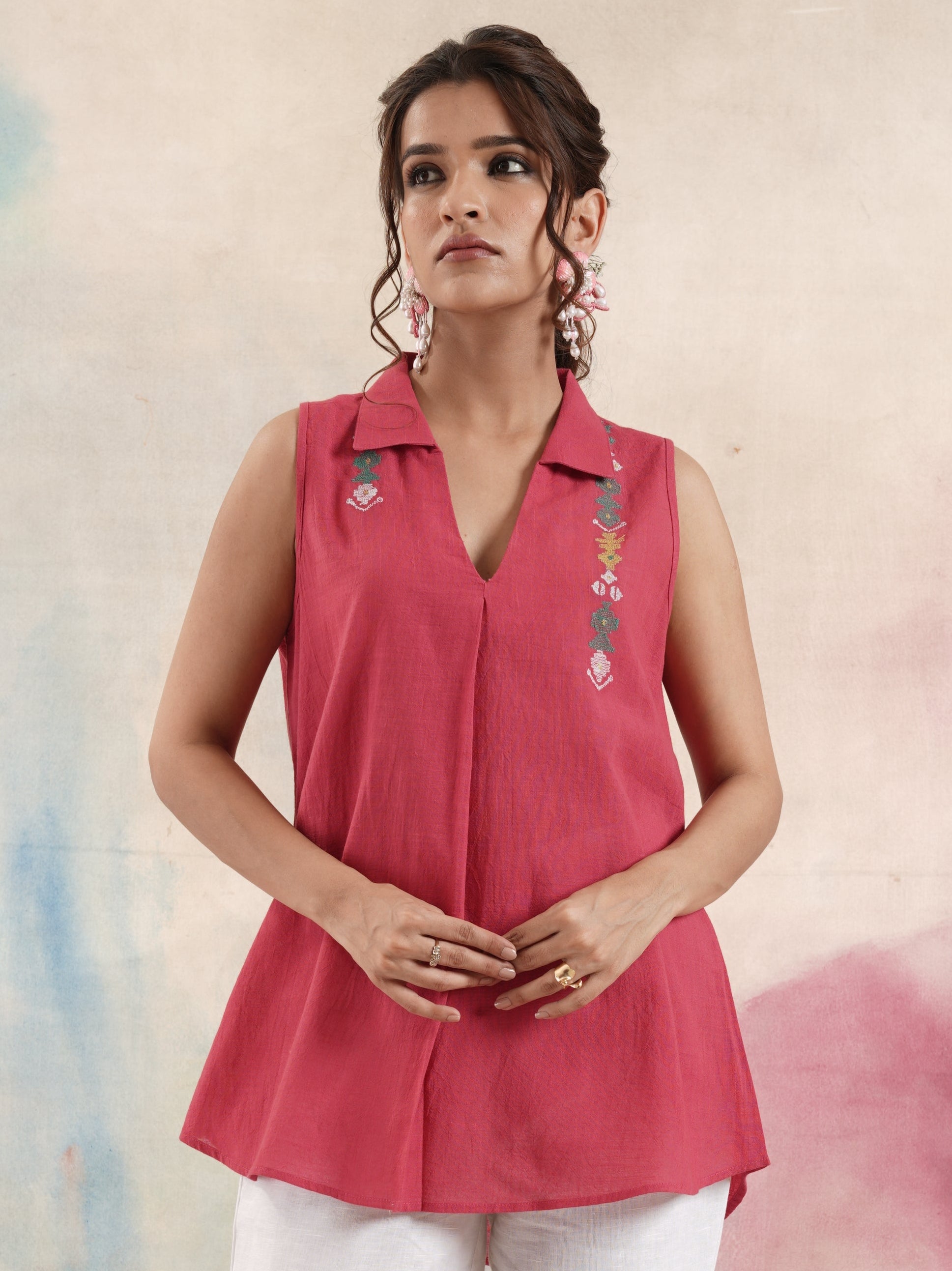Women's Sleeveless Embroidered Top