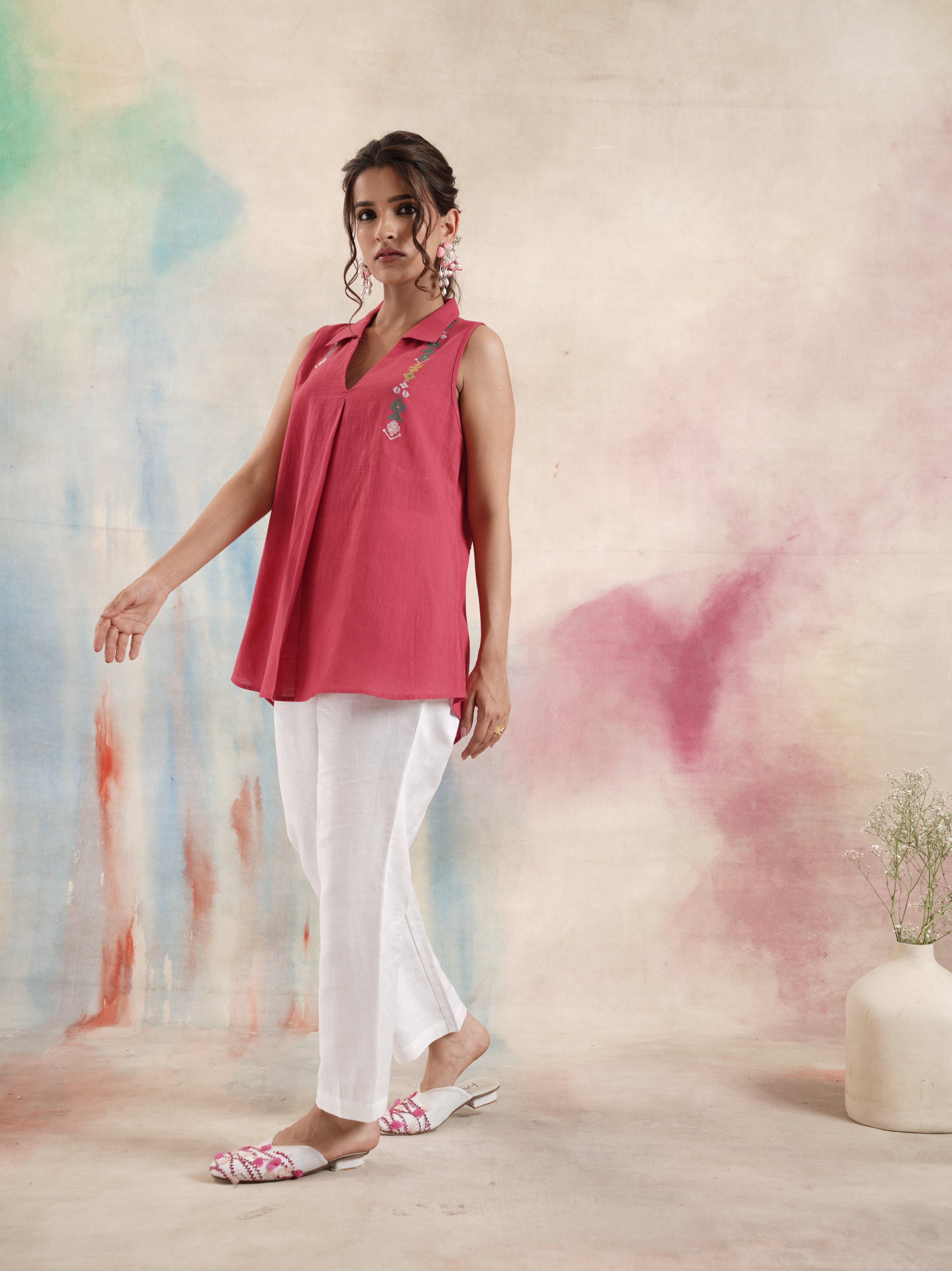 Women's Sleeveless Embroidered Top
