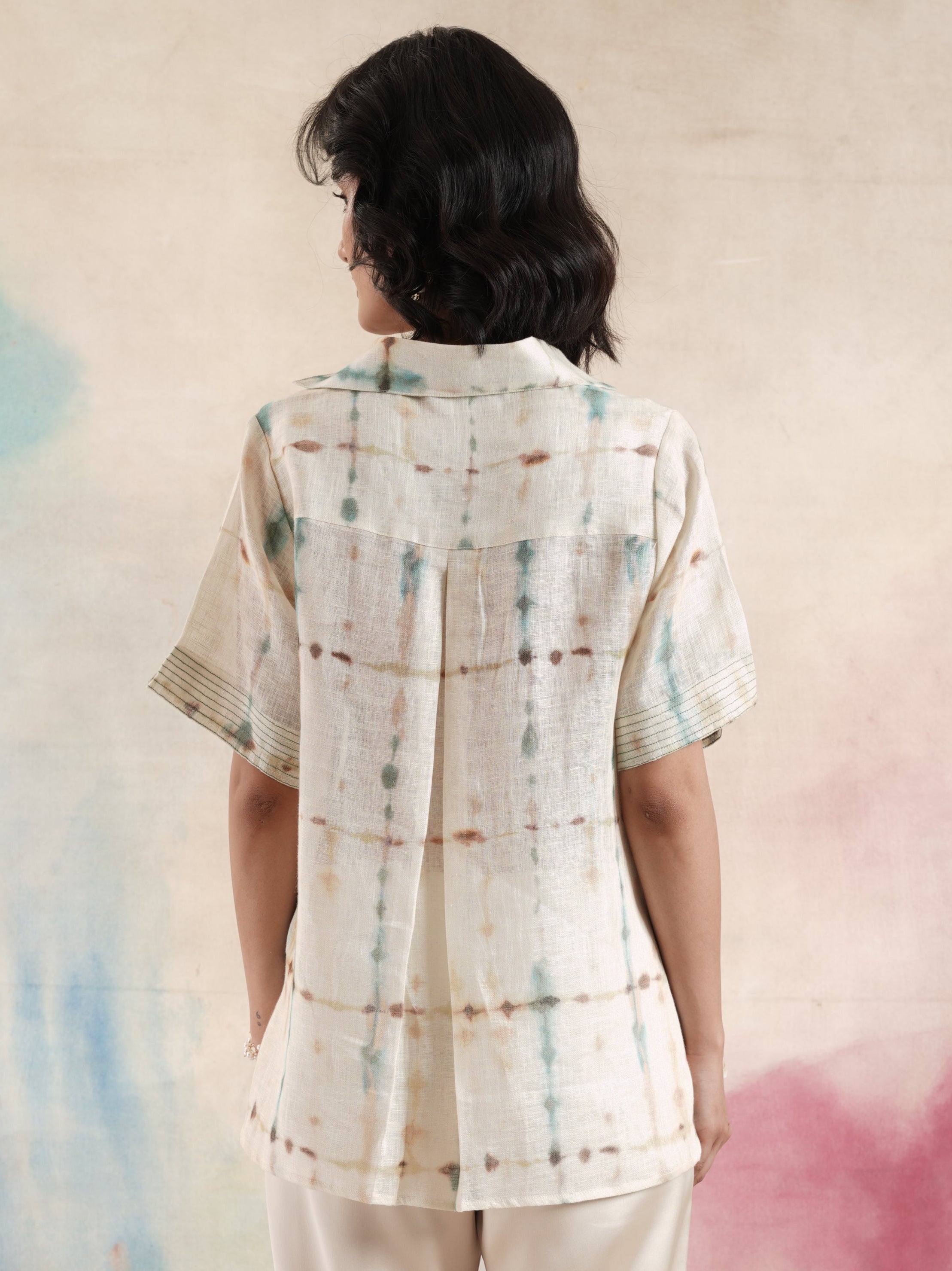 Women's Cream Printed Linen Tunic