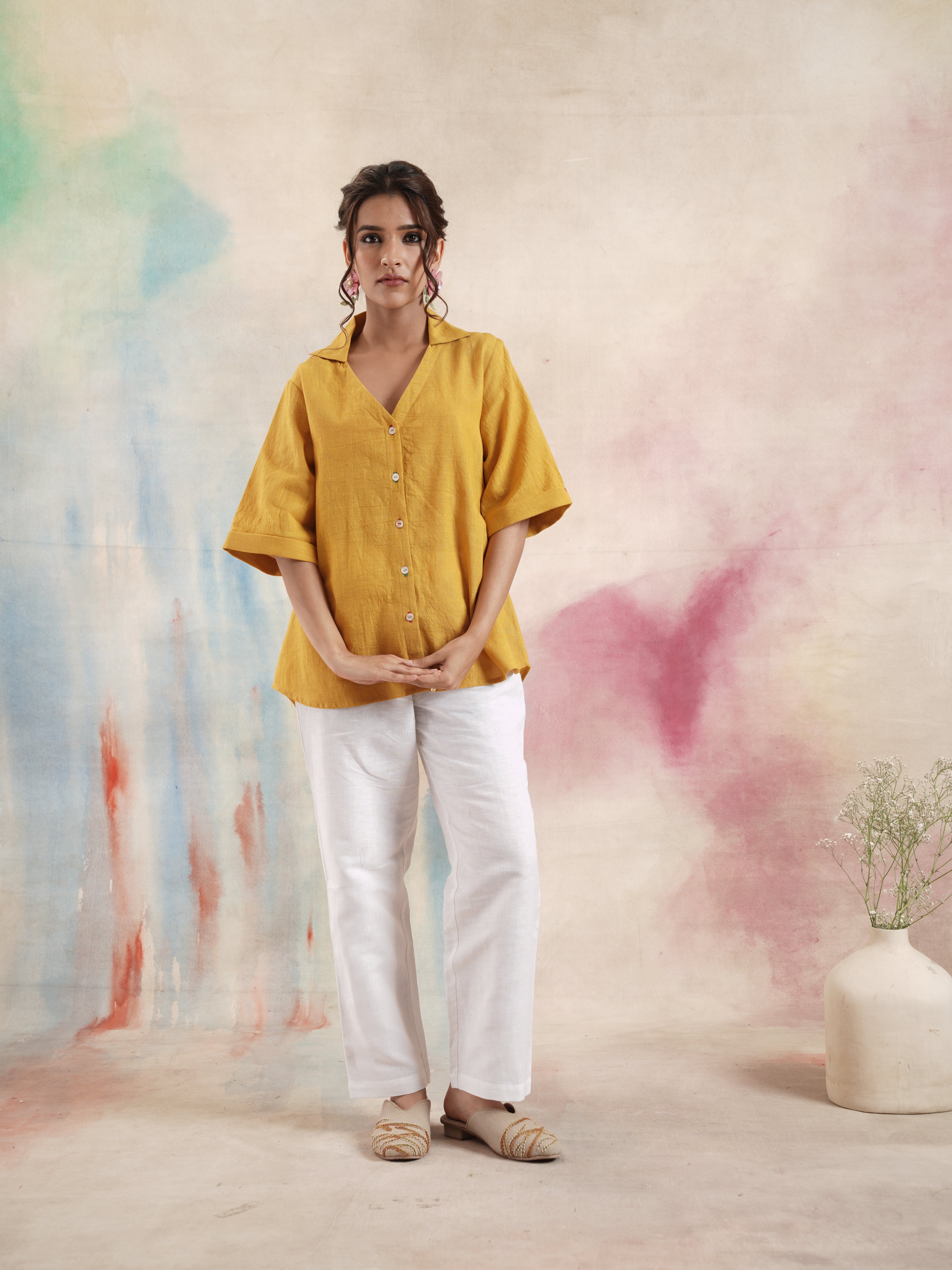 Women's Mustard Short Sleeves Shirt