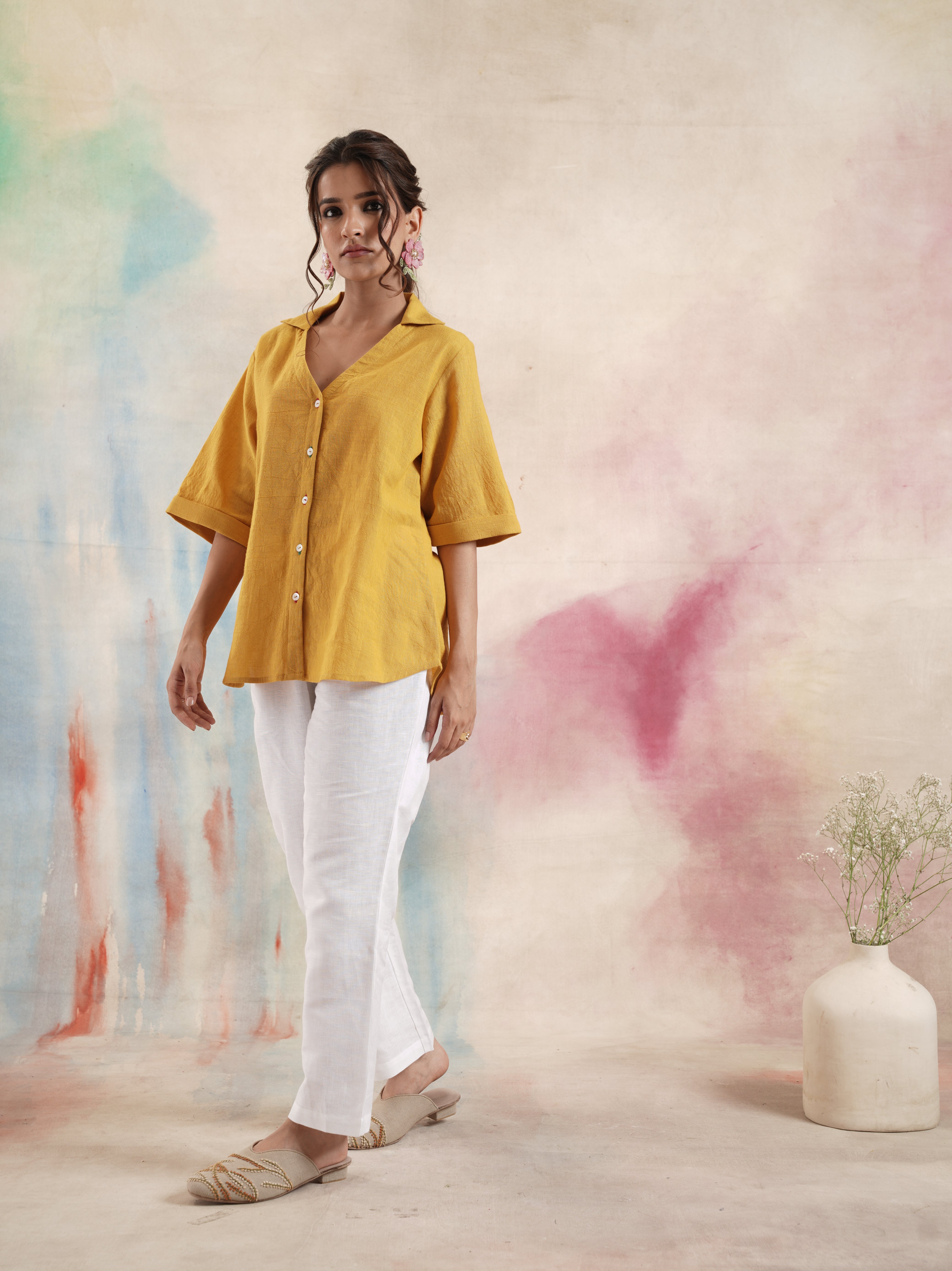 Women's Mustard Short Sleeves Shirt