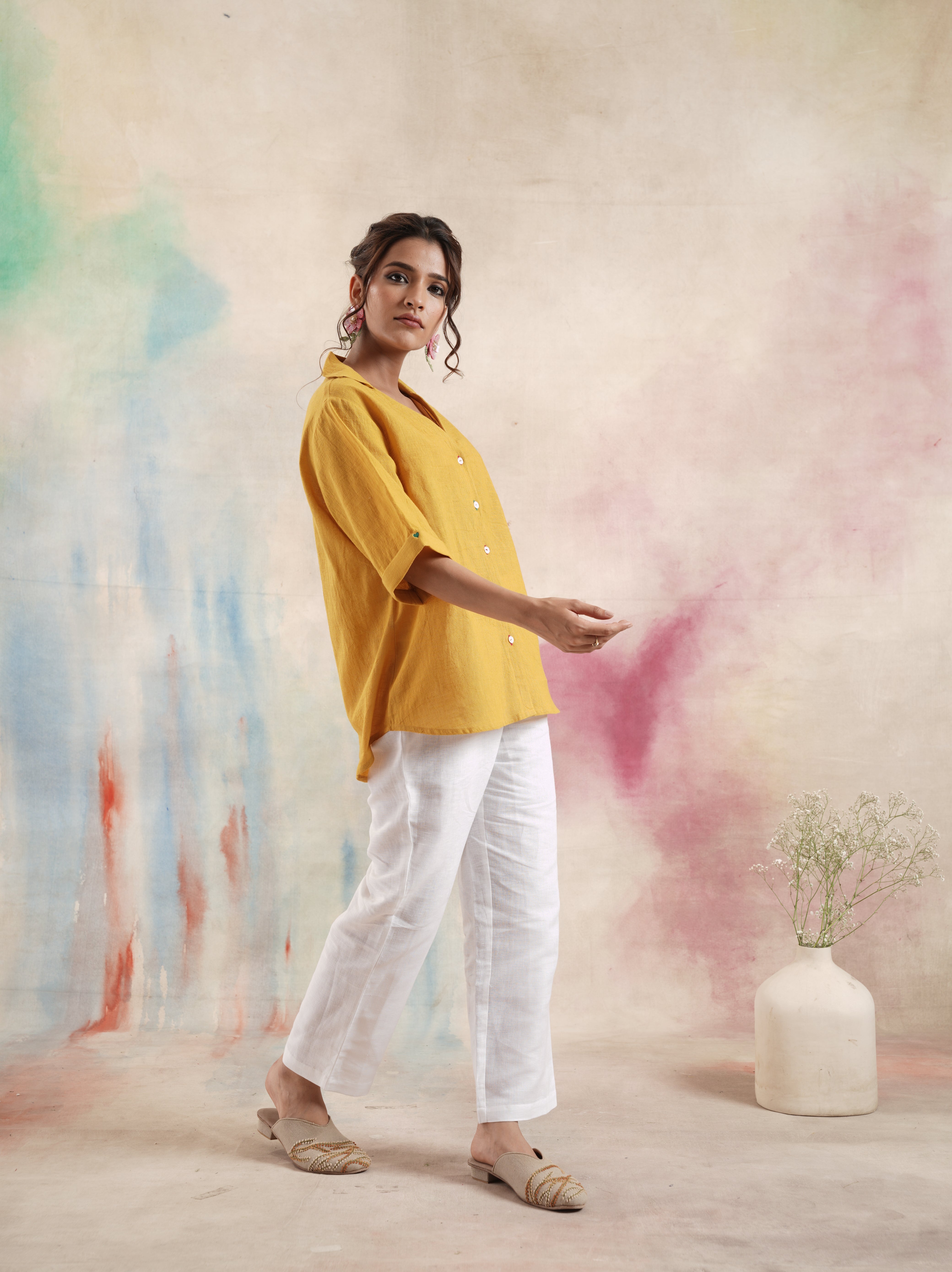 Women's Mustard Short Sleeves Shirt