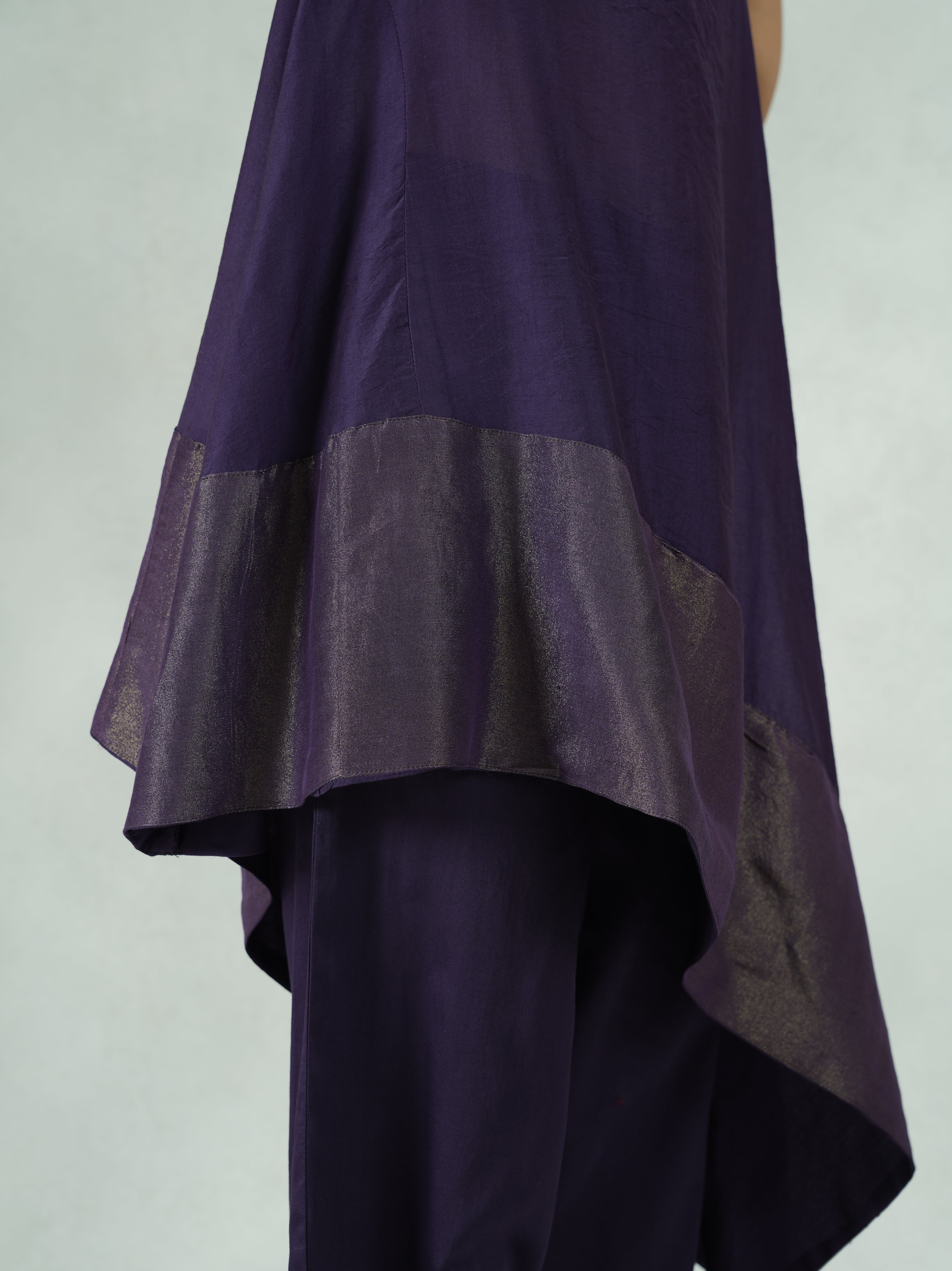 Purple Chanderi Co-ord Set with Asymmetric Hem
