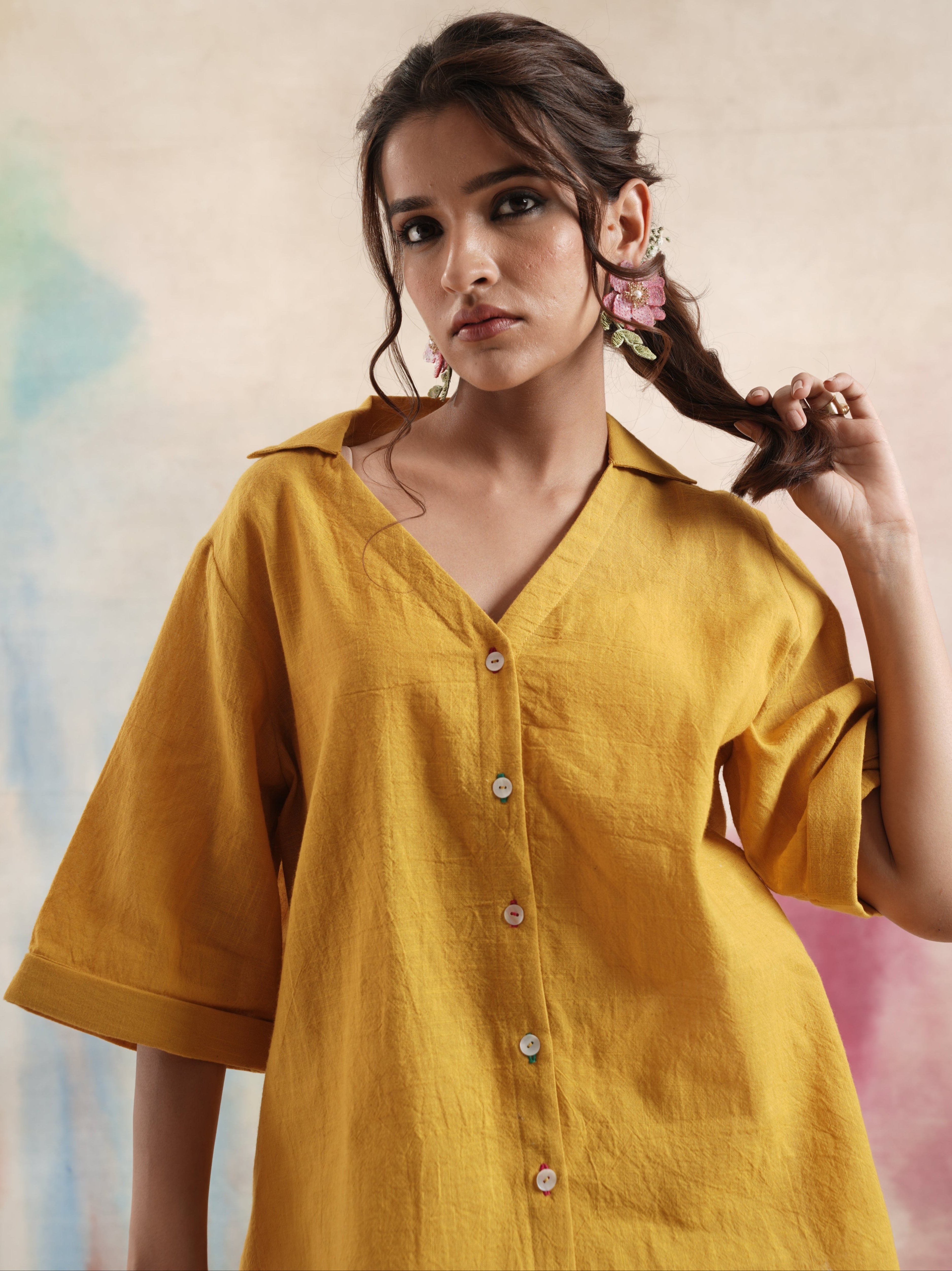 Women's Mustard Short Sleeves Shirt